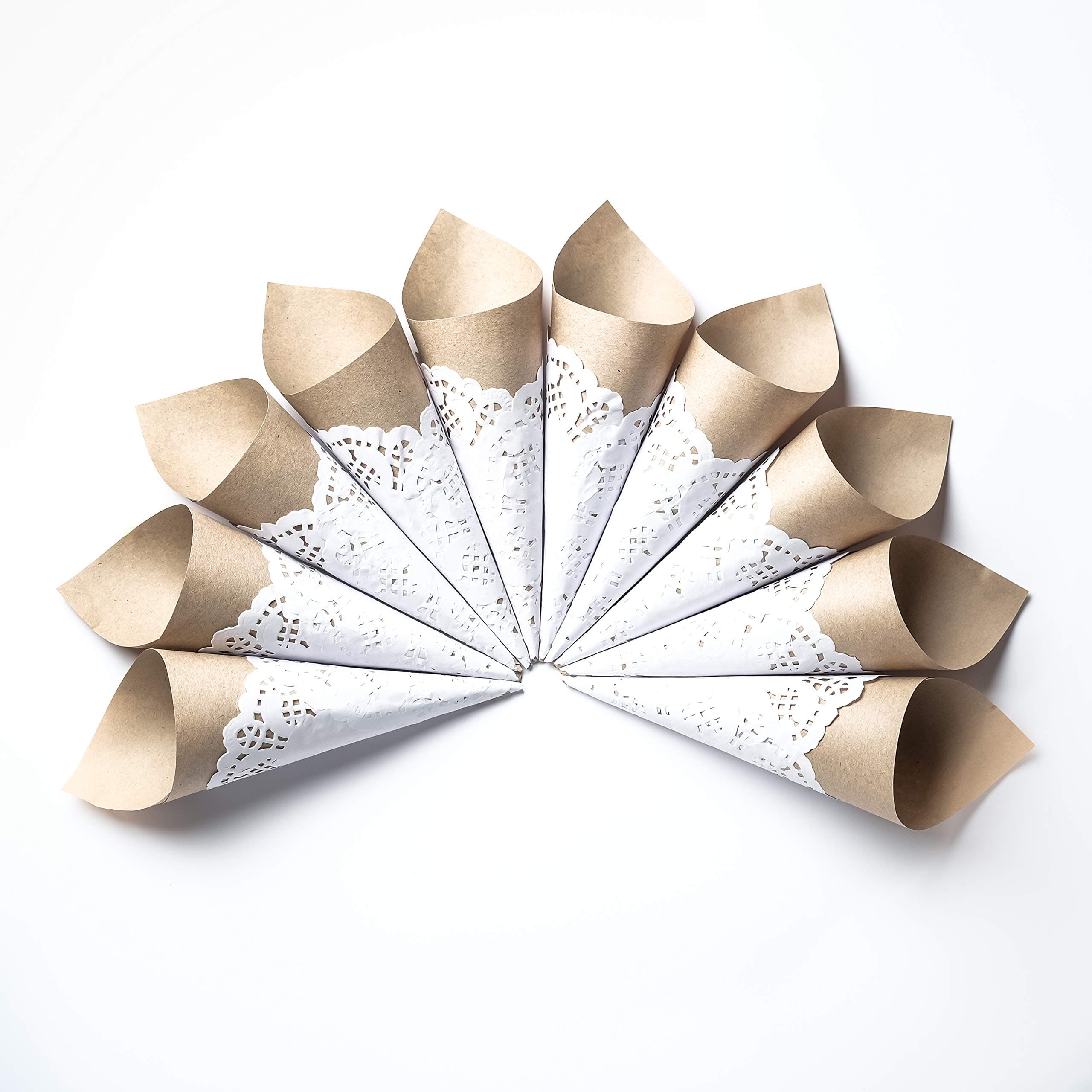 Craft Paper Petal Cones for Wedding, Already Rolled Set of 100 Cones. Craft Paper + White Paper Cones