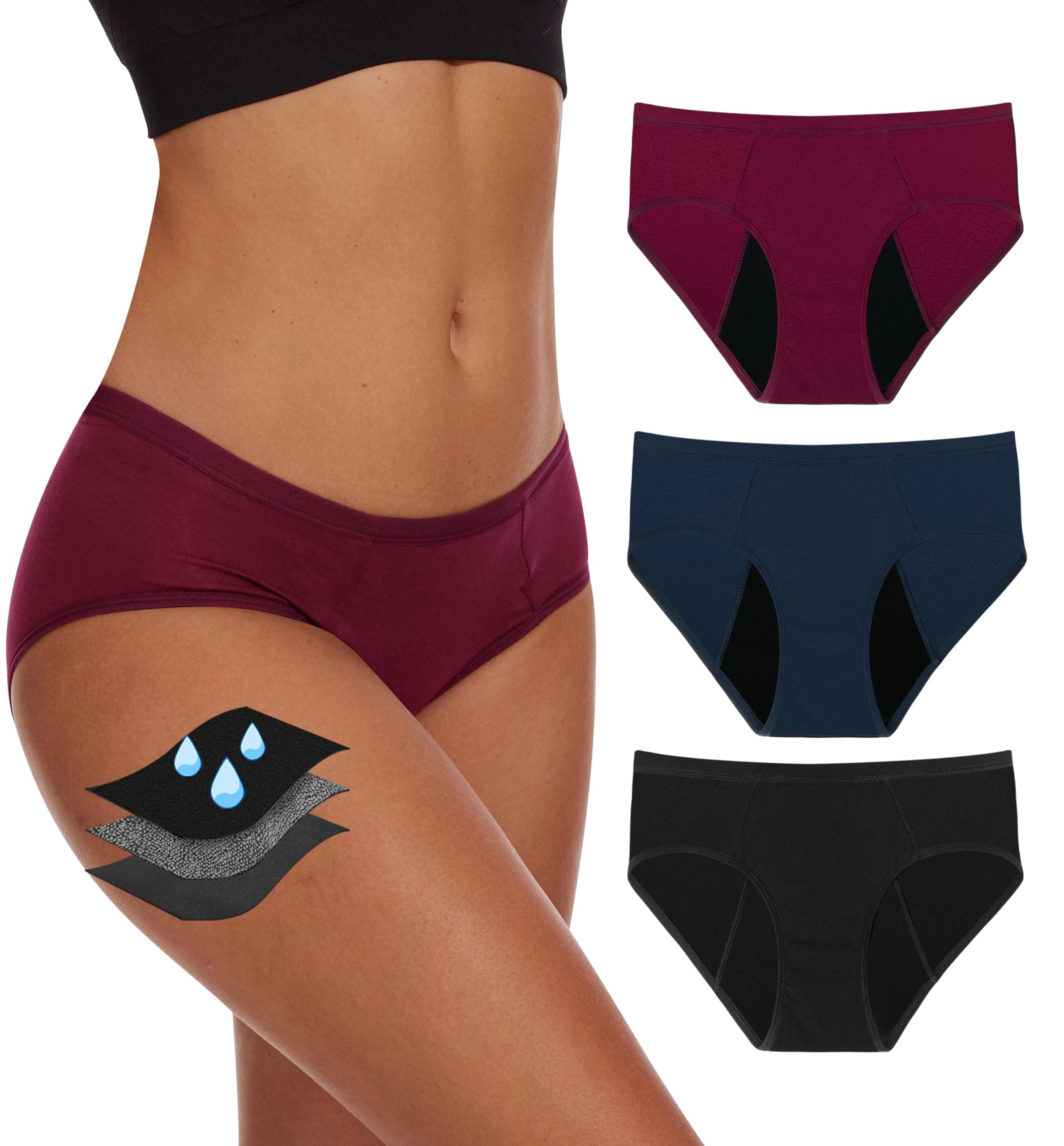 Period Pants for Women 3 Pack, Heavy Flow Underwear with Extra Protection, Leakproof Menstrual Knickers, Postpartum Underwear (S - XL)