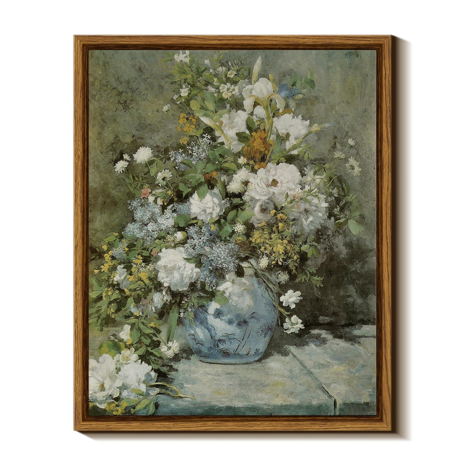 ARPEOTCY Floral Wall Art Prints, Vintage French Flower Framed Canvas Art Home Decor, Ceramic Vase Floral Oil Paintings for Living Room, Bathroom, Desktop Decor, 8"x10"