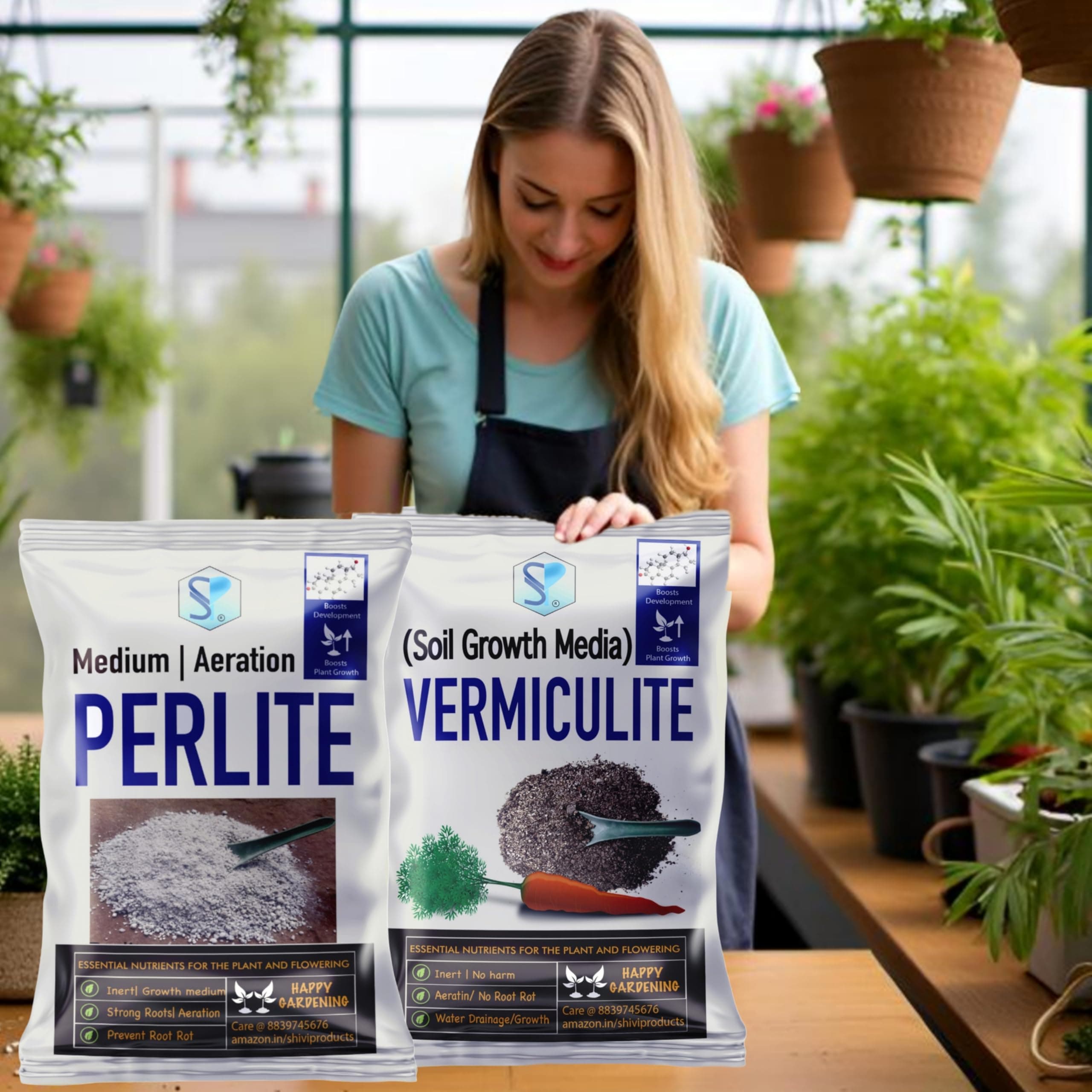 Horticultural Perlite Vermiculite Combo Potting Mixture Filler for Organic Gardening | Provides Aeration and Drainage in Soil for Root Development | Useful in Hydroponic(450 gm + 450 gm)