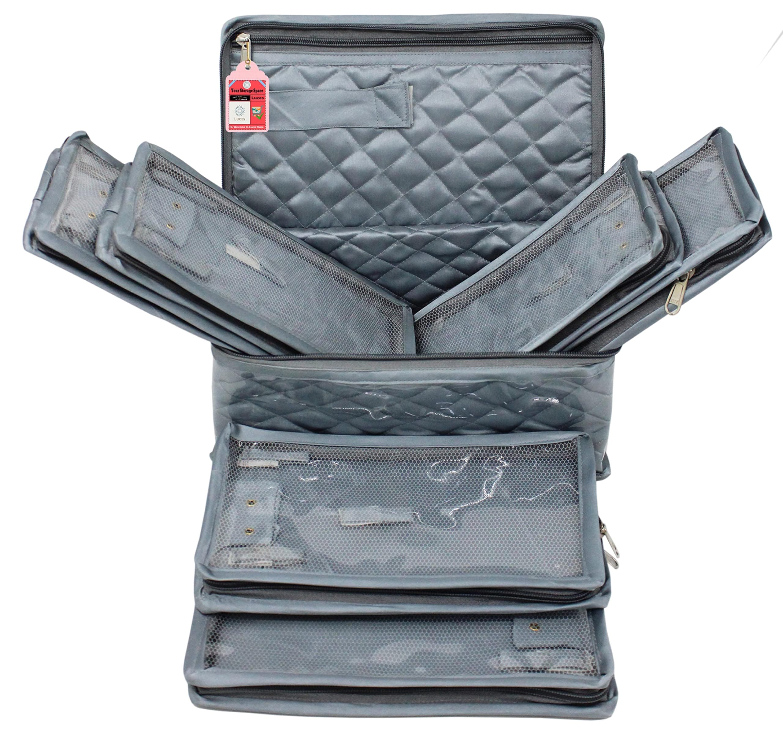 LUCES Satin Makeup Jewellery Kit Organizer Locker Box Organizer Pouch for Necklaces Earring Ring Cosmetic Travel Storage Case for Women Girls Grey