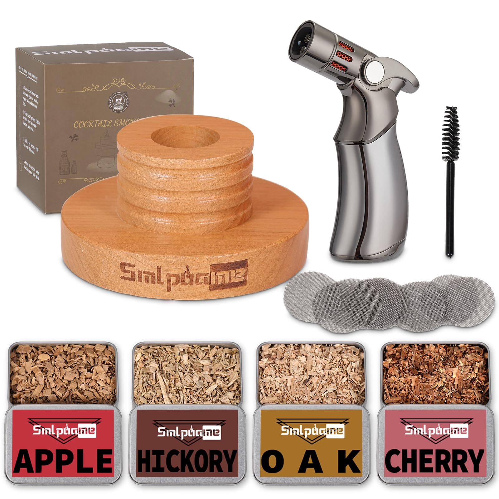 Cocktail Smoker Kit with Torch, Old Fashioned Smoker Kit for Bourbon Whiskey Drink, Smoker Infuser Kit with 4 Flavors Wood Chips, Birthday Christmas Gifts for Husband, Men, Dad (No Butane)