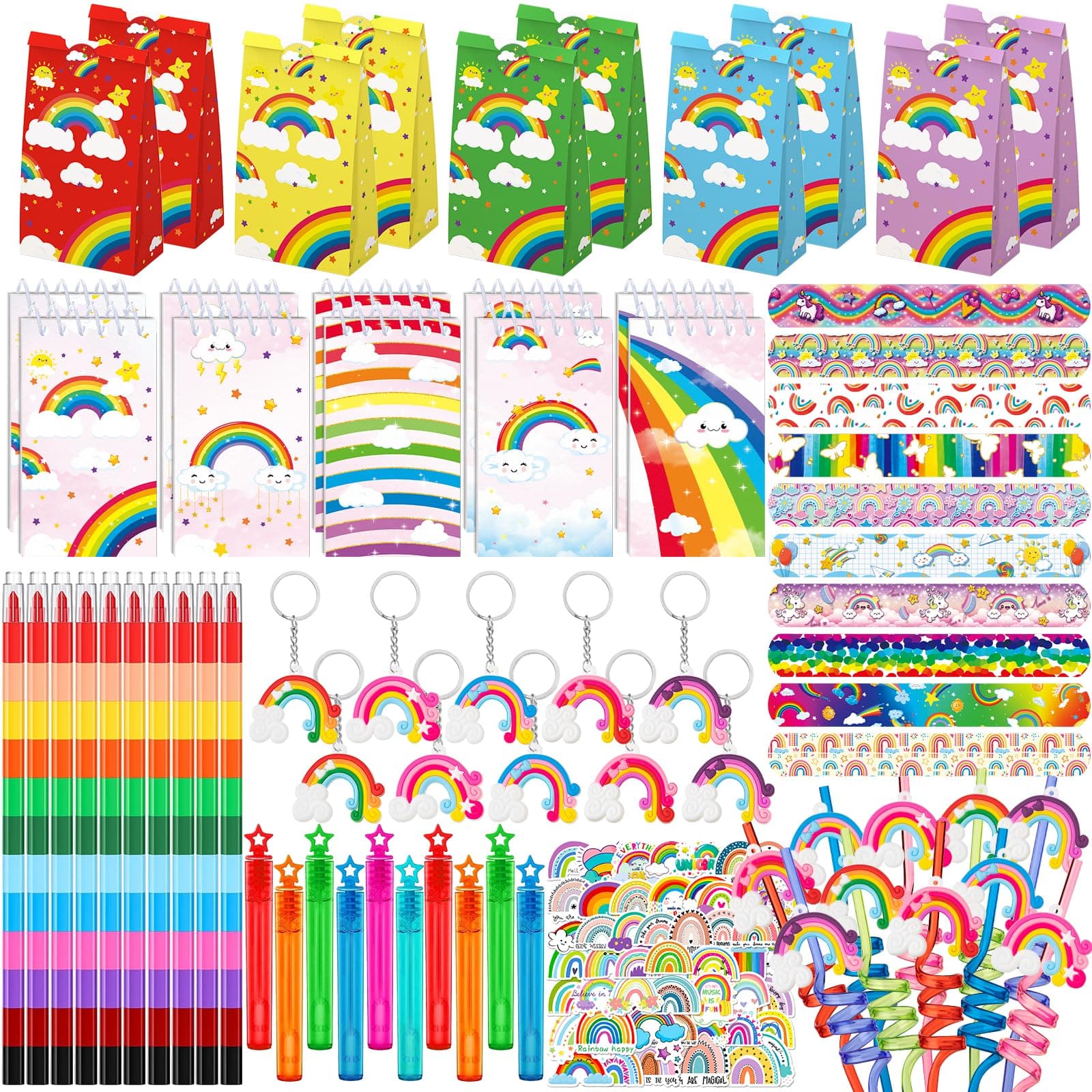 rainbow party favors, 120 pcs rainbow party supplies Rainbow Gift for Kids Birthday Party Decorations Baby Shower Goodie Bag Filles Supplies