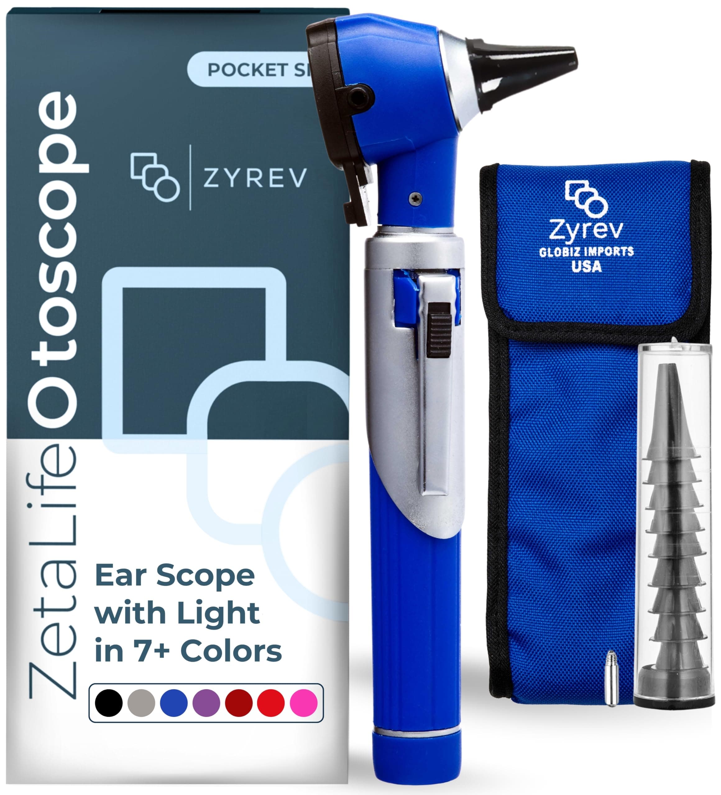 Zyrev ZetaLife Otoscope - Ear Scope with Light, Ear Infection Detector, Pocket Size (Blue Color)