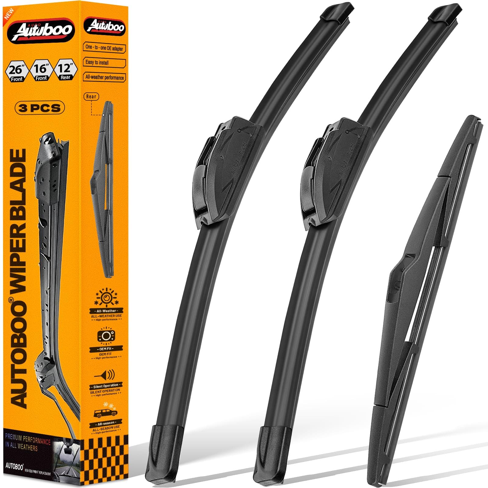 26"+16" Windshield Wipers with 12" Rear Wiper Blade Replacement for Hyundai Tucson 2010-2015 -Original Factory Quality (Pack of 3)