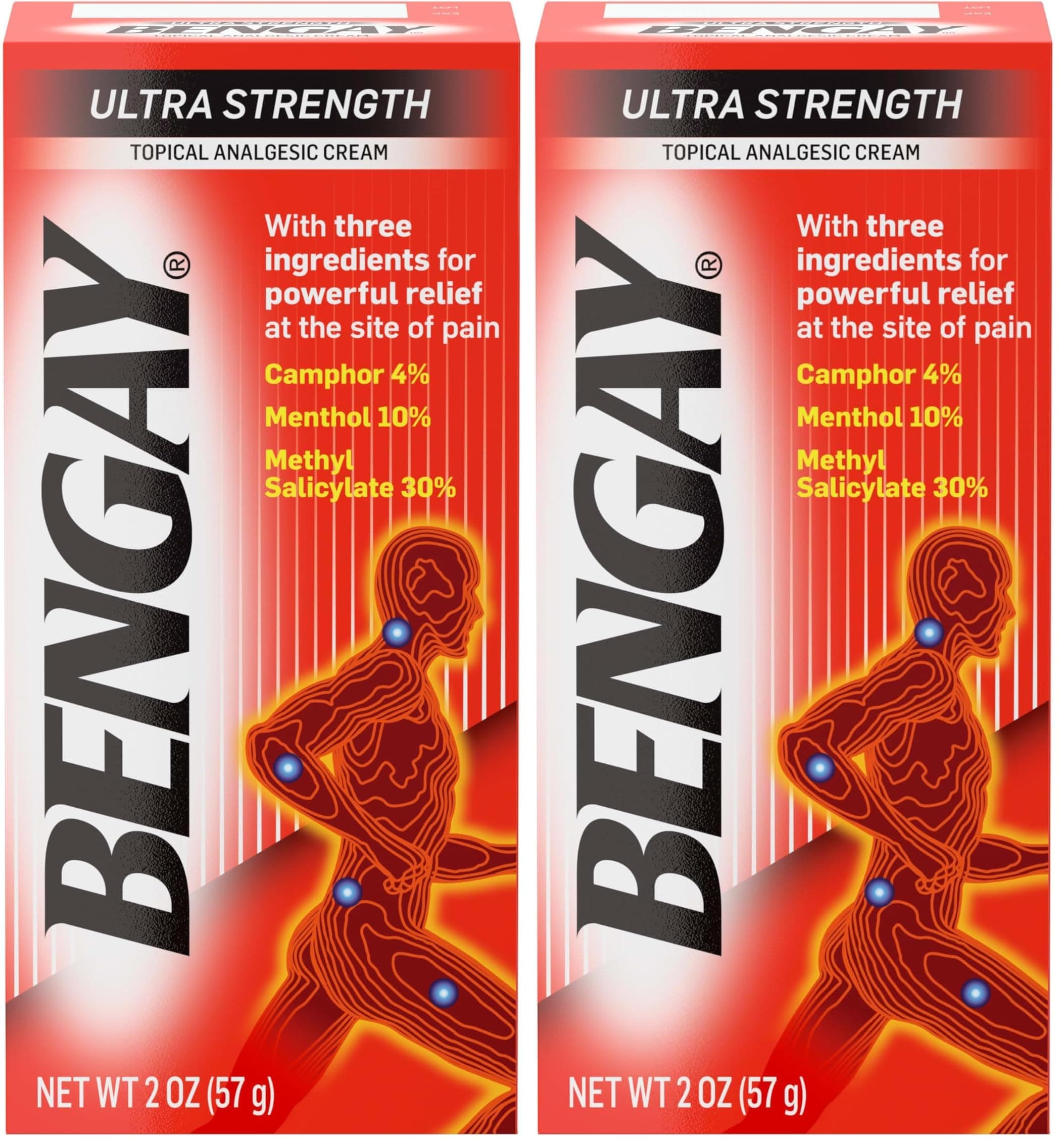 Ultra Strength Topical Pain Relief Cream, Non-Greasy Analgesic for Minor Arthritis, Muscle, Joint, and Back Pain, Camphor, Menthol & Methyl Salicylate, 2 oz Packaging May Vary (Pack of 2)
