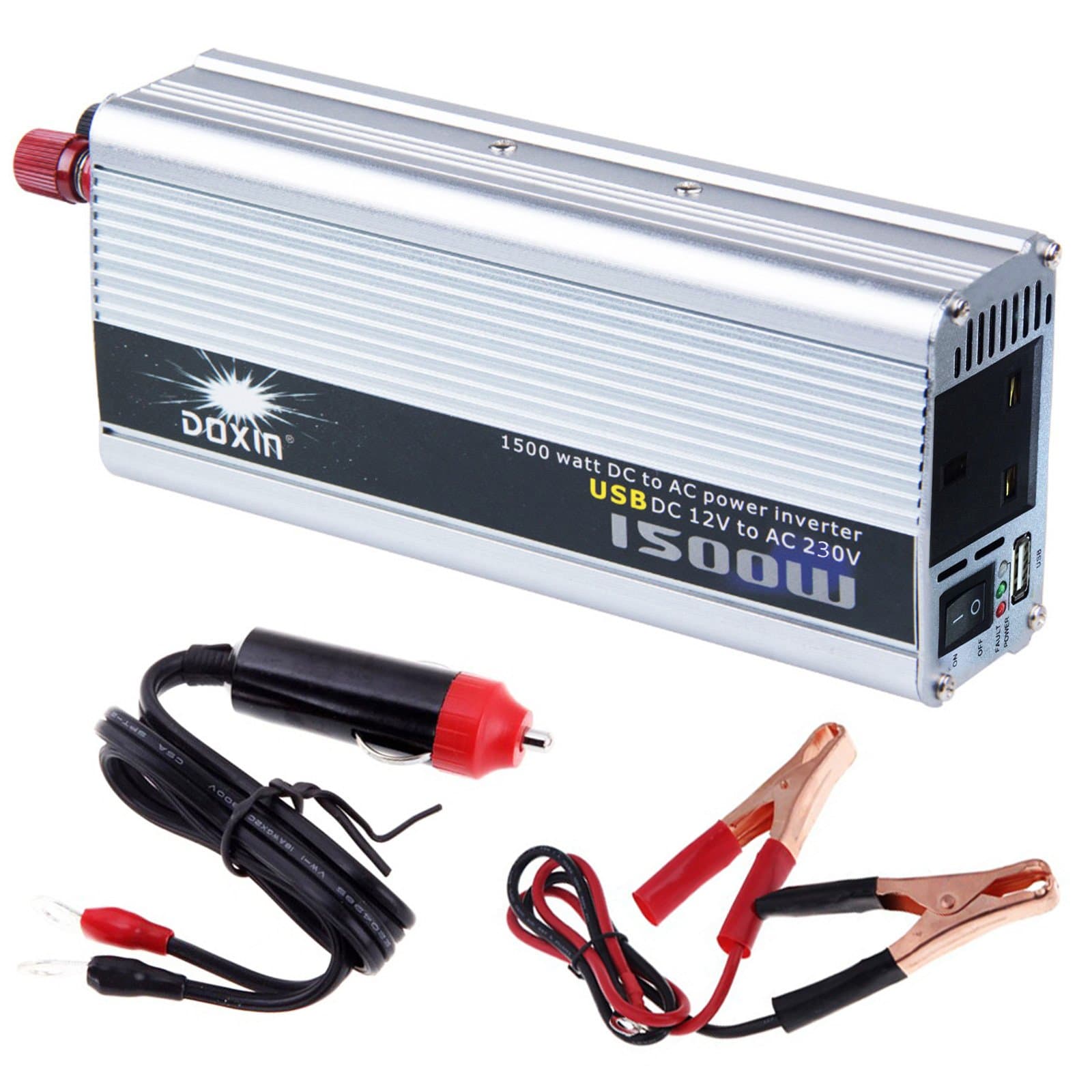 XpressBuyer 1500W Converter Modified Sine Wave Power Inverter AC 230V Portable Car Power Inverter Charger Converter Transformer 12V to AC 240V Auto Voltage Converter Power Supply Charger Adapter laptop Netbook Pc power USB charger IPhone/IPod/HTC/Samsung charger DVD Player Power Satnav Power PSP Travel Power Supply.