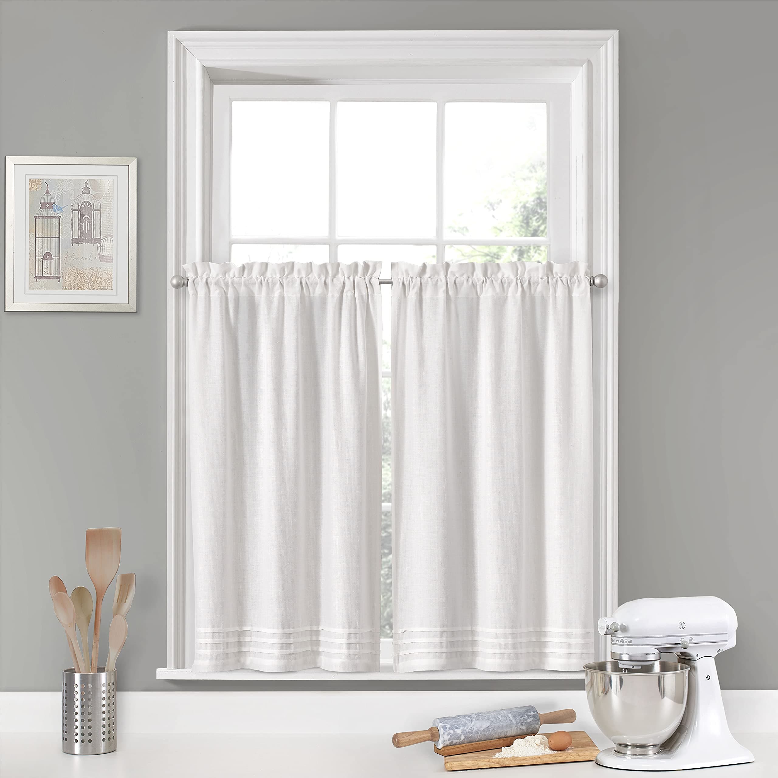 Vue Kingsbury Small Panel Tiers Privacy Window Treatment Pair Bathroom, Living Room, 52 in x 24 in, White