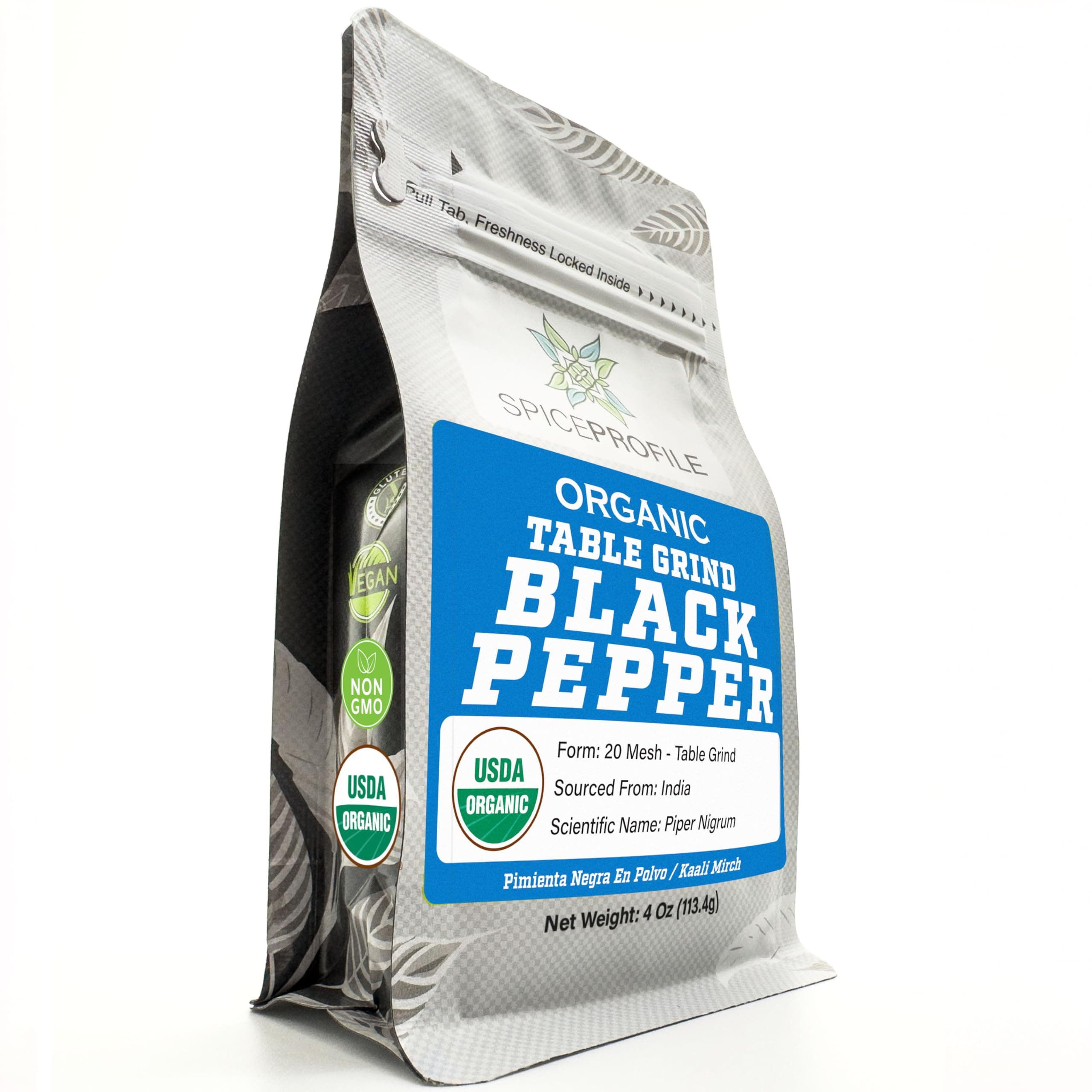 Spice Profile | USDA Certified Organic Black Pepper Ground | Raw and Natural | Resealable 4oz Pouch | Perfect for Cooking, Smoothies, Lattes, Teas
