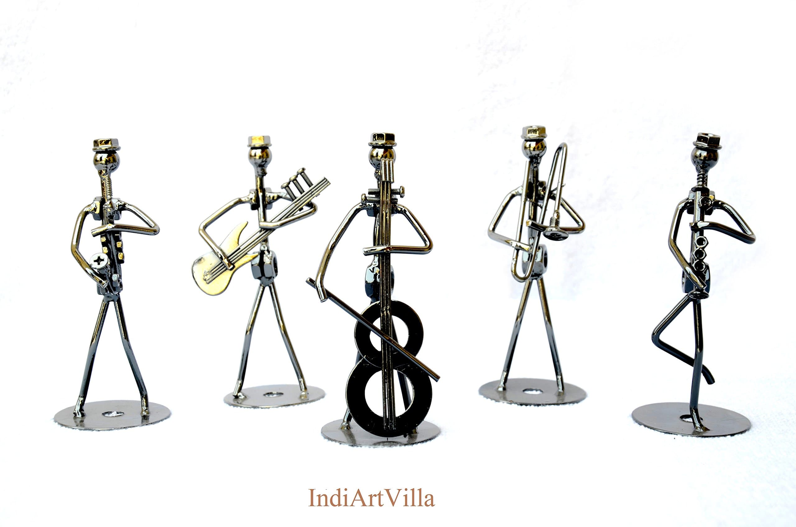 IndiArtVilla 5" Scrap Metal Musical Statues Set of Five for Collection and Gift in Home Decor