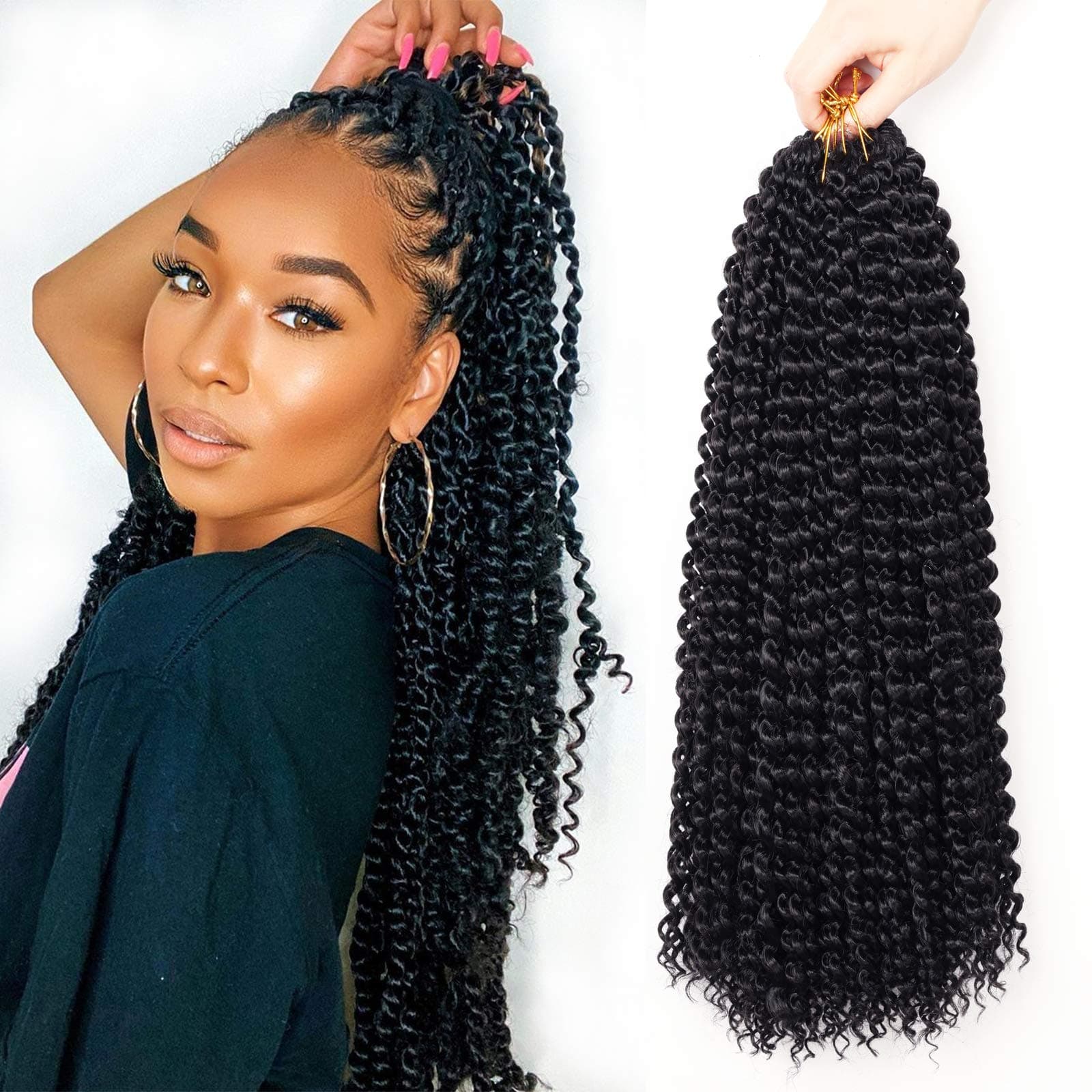 YDDM Passion Twist Hair, 7 Packs 18Inch Water Wave Crochet Hair for Long Bohemian Hair Braiding Hair Passion Twist Crochet Hair Synthetic Hair Extensions (1#, 7 Packs-18inch)