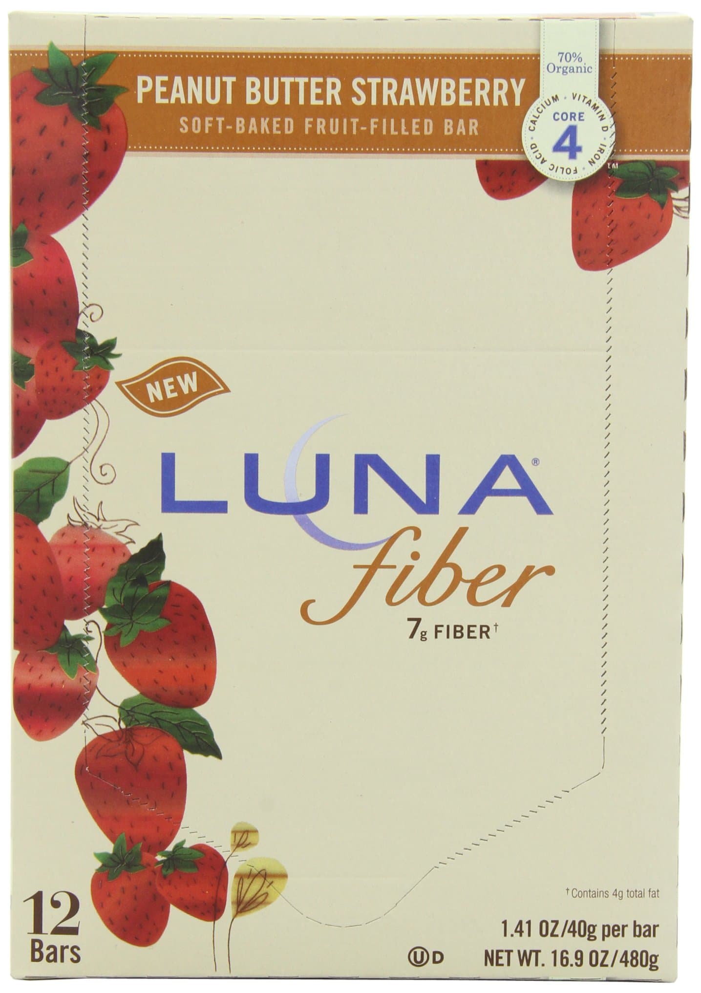Luna Fiber Fruit Bar, Peanut Butter Strawberry, 1.41 Ounce (Pack of 12)