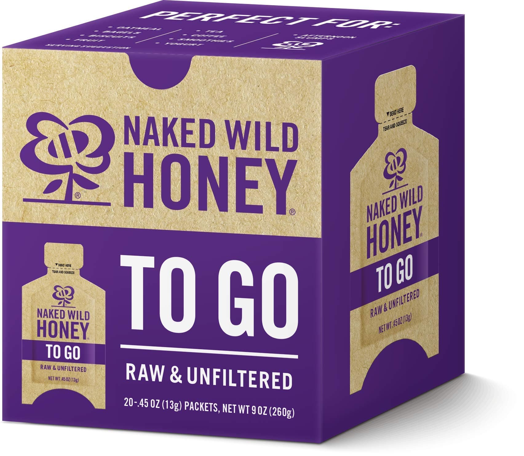 Naked Wild Honey Convenient, Portable To Go Packets, 0.45 Ounce Each (20 Packets), 9 Ounces Net Weight