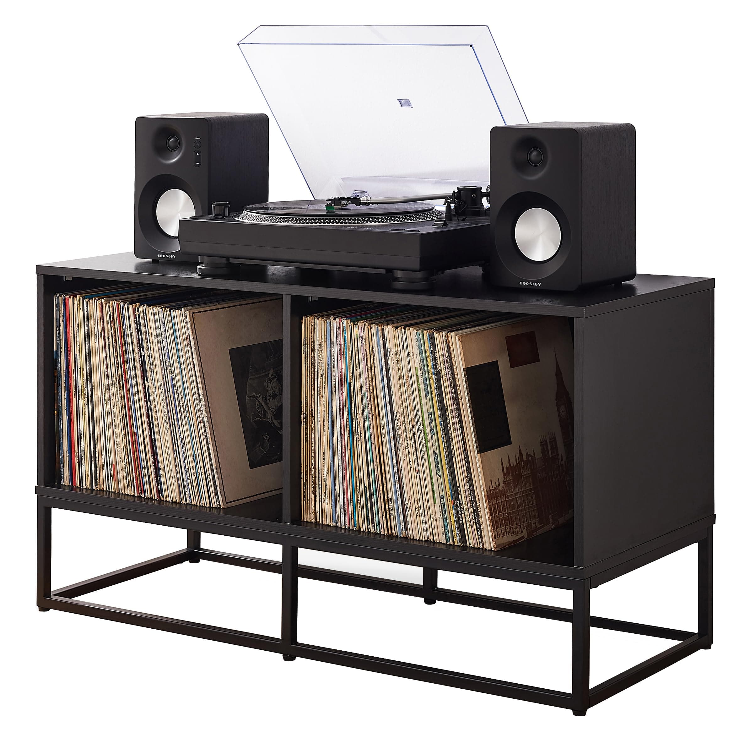 Enzo Medium Vinyl Record Storage TV Stand and Entertainment Center, Media Console, Black