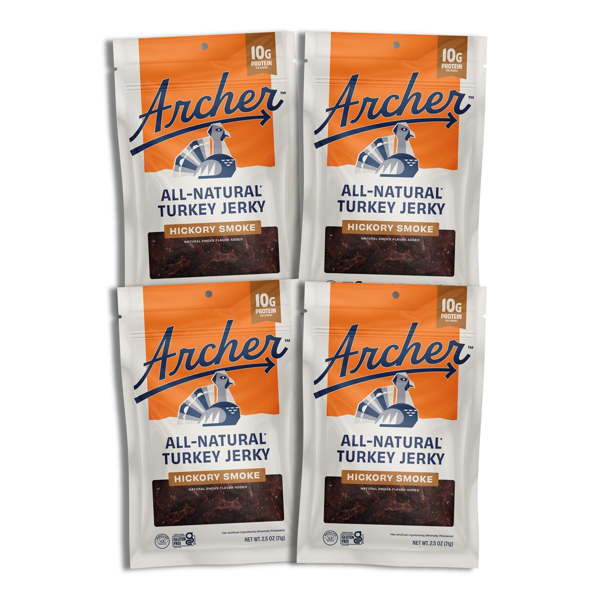 Country Archer Turkey Jerky - Turkey Meat Protein Snacks For People, Protein Meat Snacks, Natural Ingredients, Gluten Free, Keto - Hickory Smoke, 2.5 Oz (Pack Of 4)