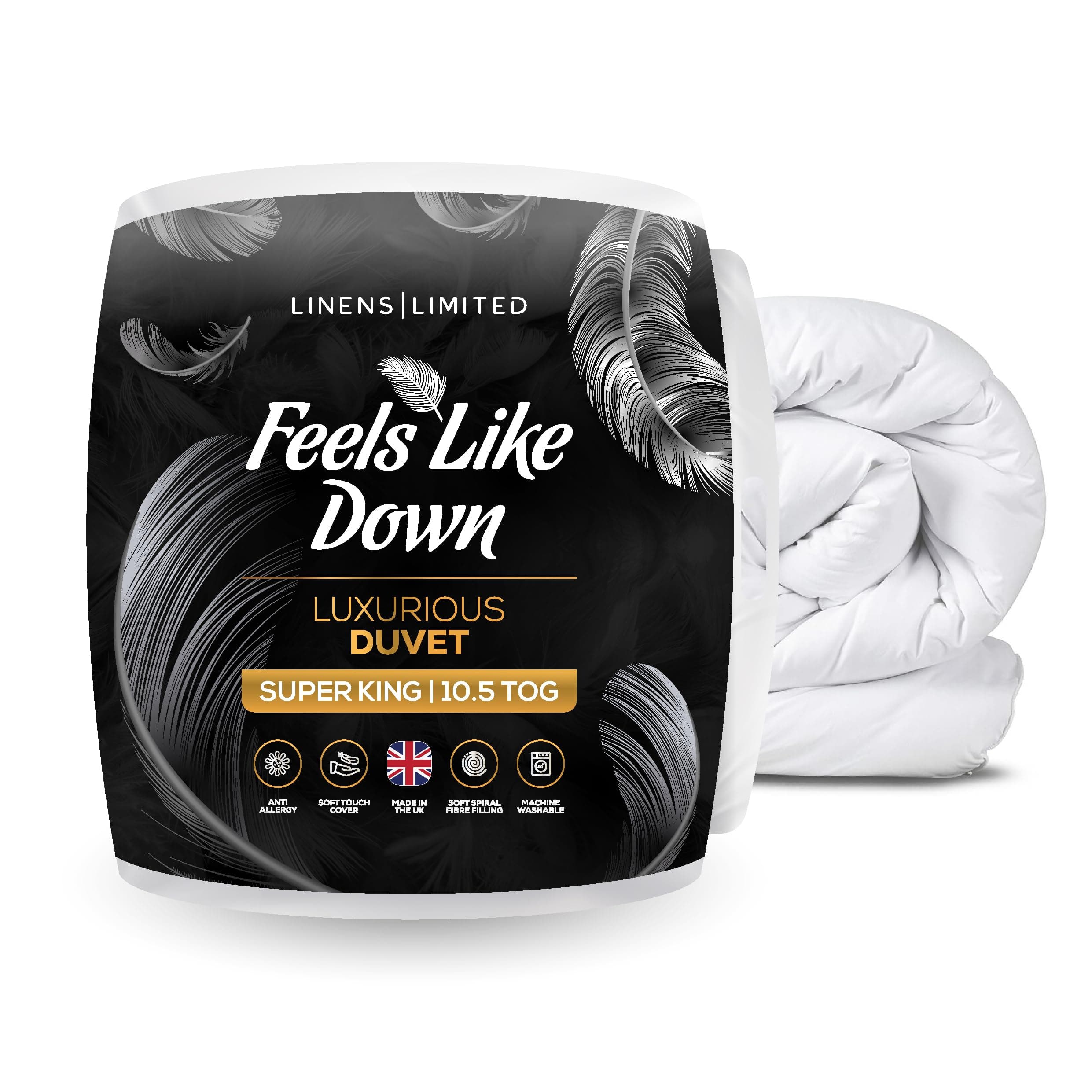 Super King Duvet 10.5 Tog, Made in the UK, Feels Like Down, Luxurious Quilt, Soft and Comfy, Ultra-Fine Siliconised Hollowfibre, Machine Washable (White)