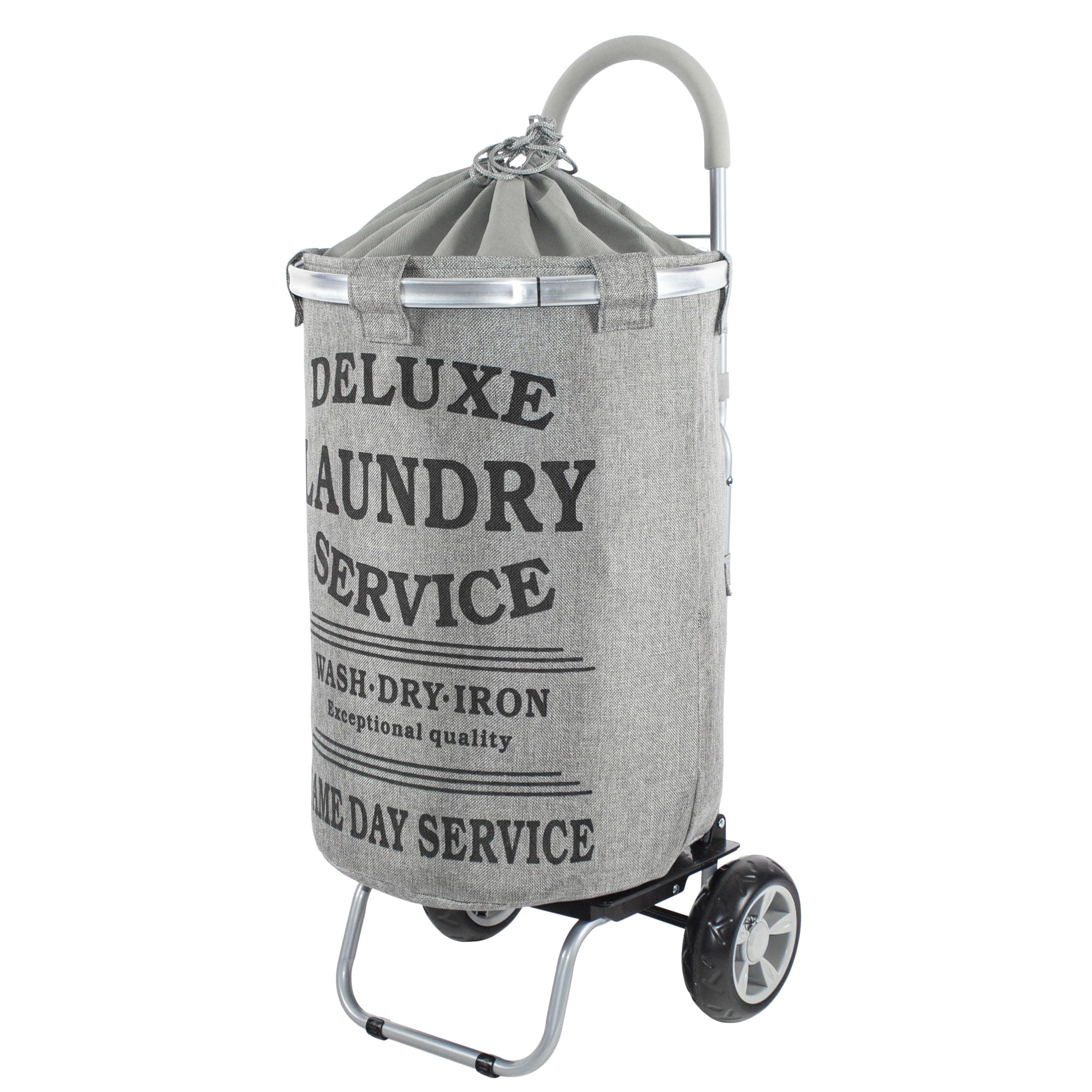 dbest products Laundry Trolley Dolly, Grey Laundry Bag Hamper Basket cart with wheels sorter