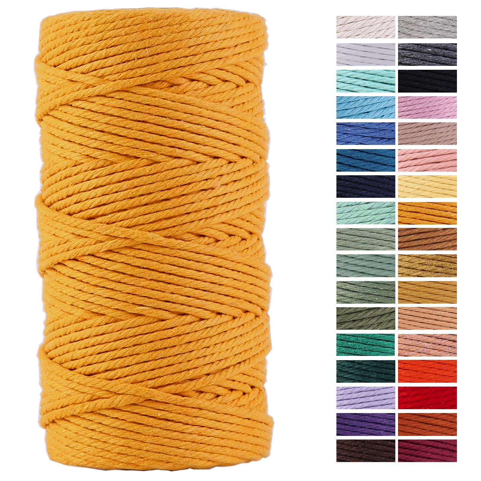 Gold Yellow Macrame Cord 3mm x 109Yards,Colored Cotton Rope Craft Cord Colorful Cotton Cord Twine for Wall Hanging Plant Hangers Crafts Knitting Decorative Projects