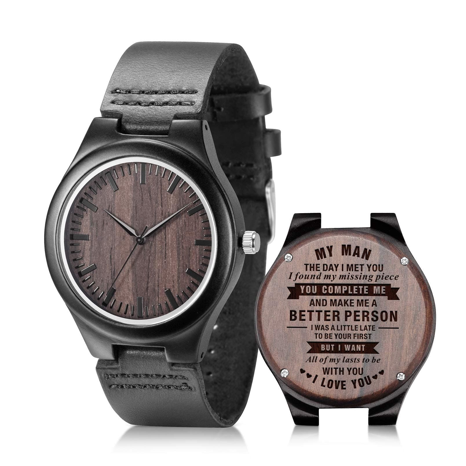 UMIPHIMATEngraved Wooden Watches for Men - Customized Wood Wrist Watches for Husband Boyfriend Dad Son