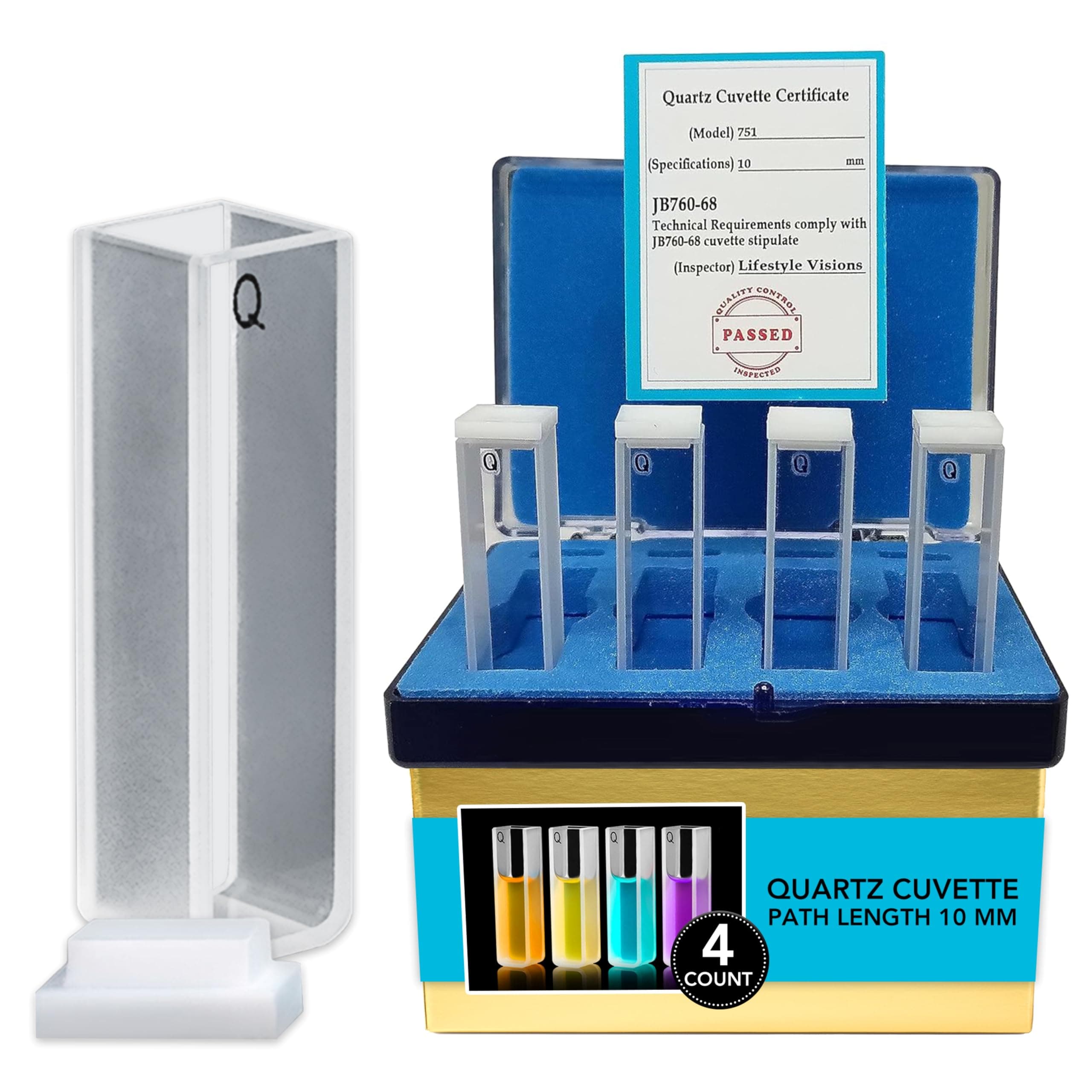 Cuvette for Spectrophotometer | Standard, 48 mm Height, 3.5 ml Capacity | 190-2500 nm Wavelength Range, UV Quartz, Square Shape | Top Quality Cuvettes For Scientific Proven Accurate Readings | 4 (PCK)