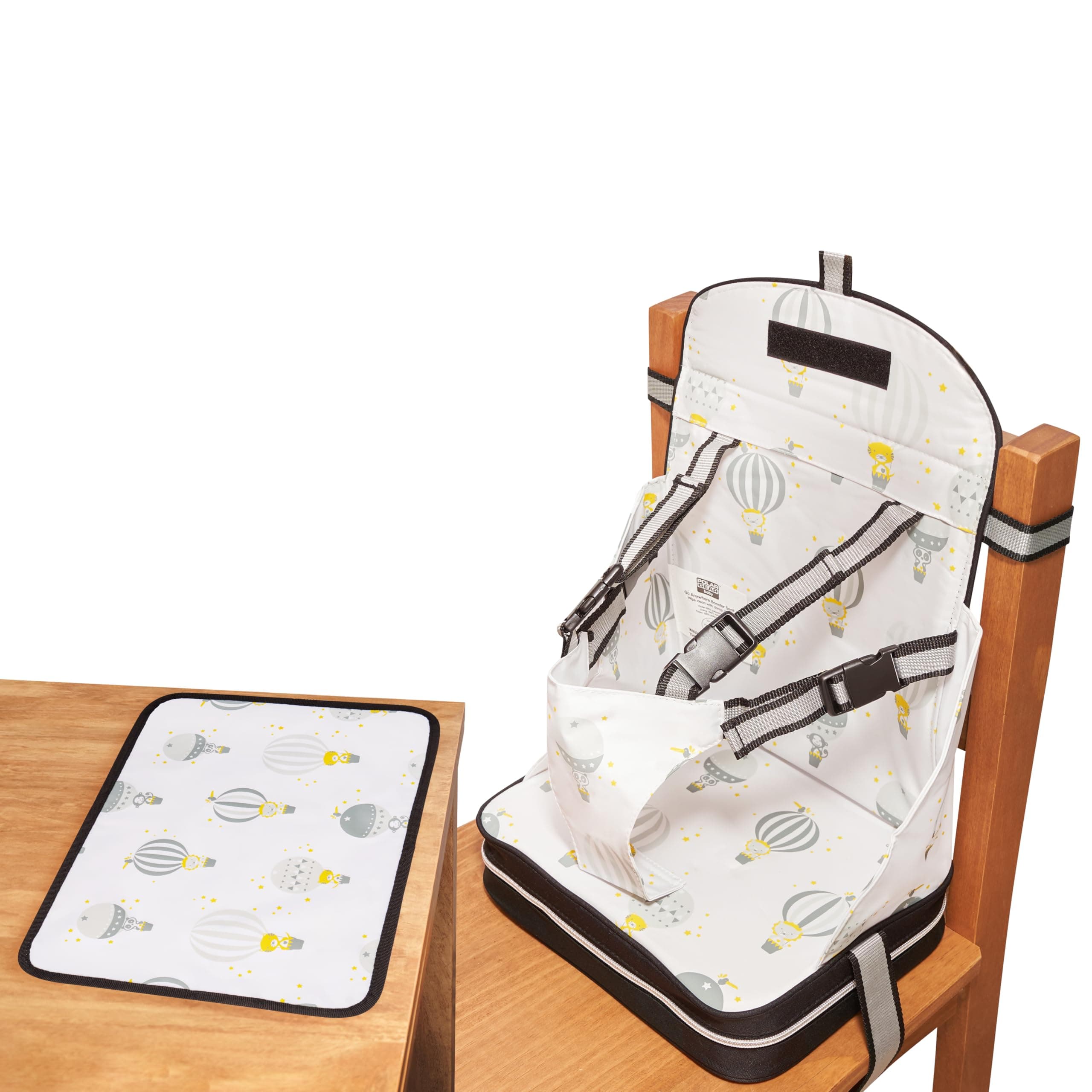 Polar Gear Portable Booster Seat with Matching Place Mat – Baby Chair with Integrated Pocket – for Toddlers Aged 1–3 – Lightweight, Safe and Easy-to-Clean - (Hot Air Balloon)