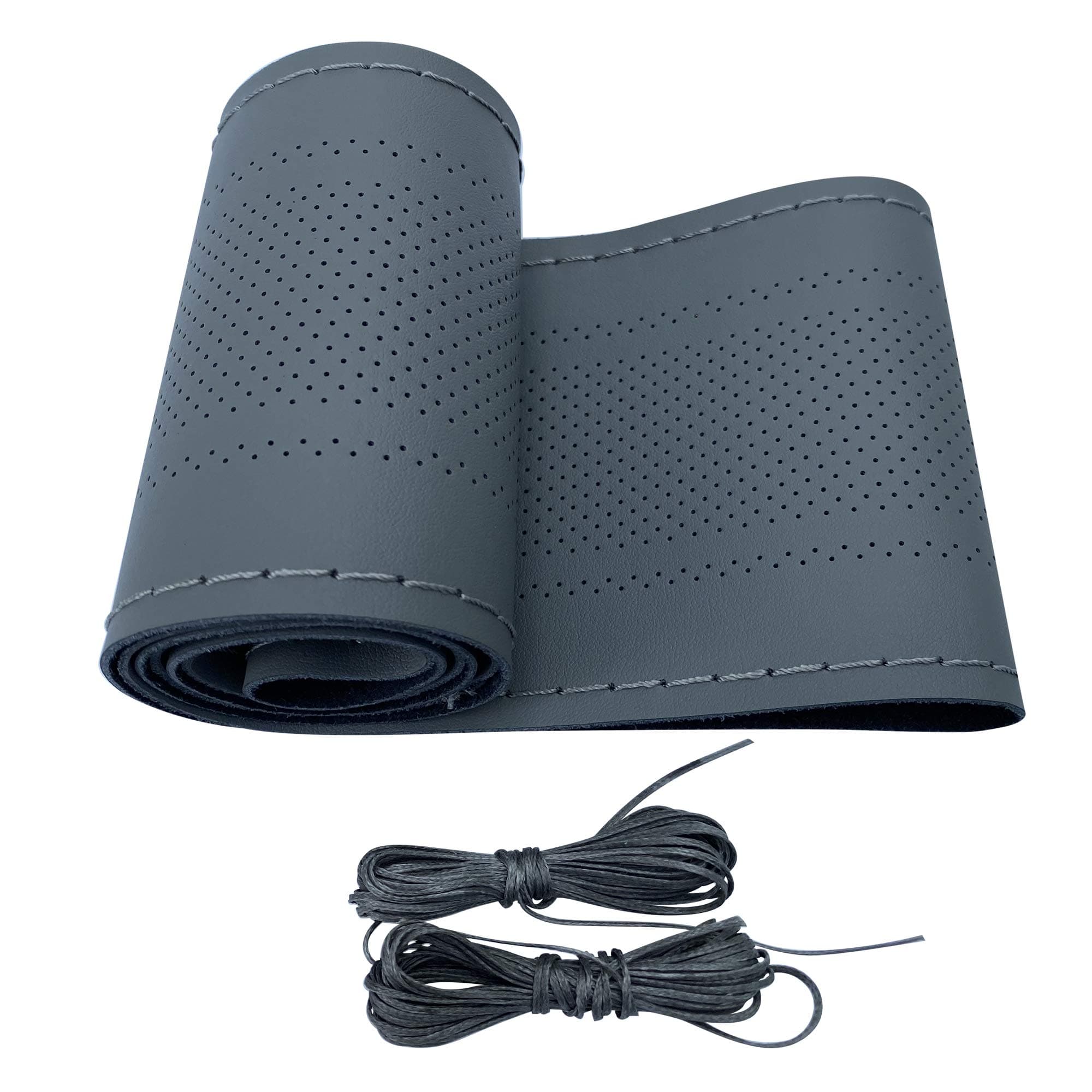 Carodi Leather Steering Wheel Cover, Breathable Non-Slip Design, Soft and Comfortable Feeling, Universal 15 Inch Auto Car Steering Wheel Stitch on Wrap（Size M, Gray）