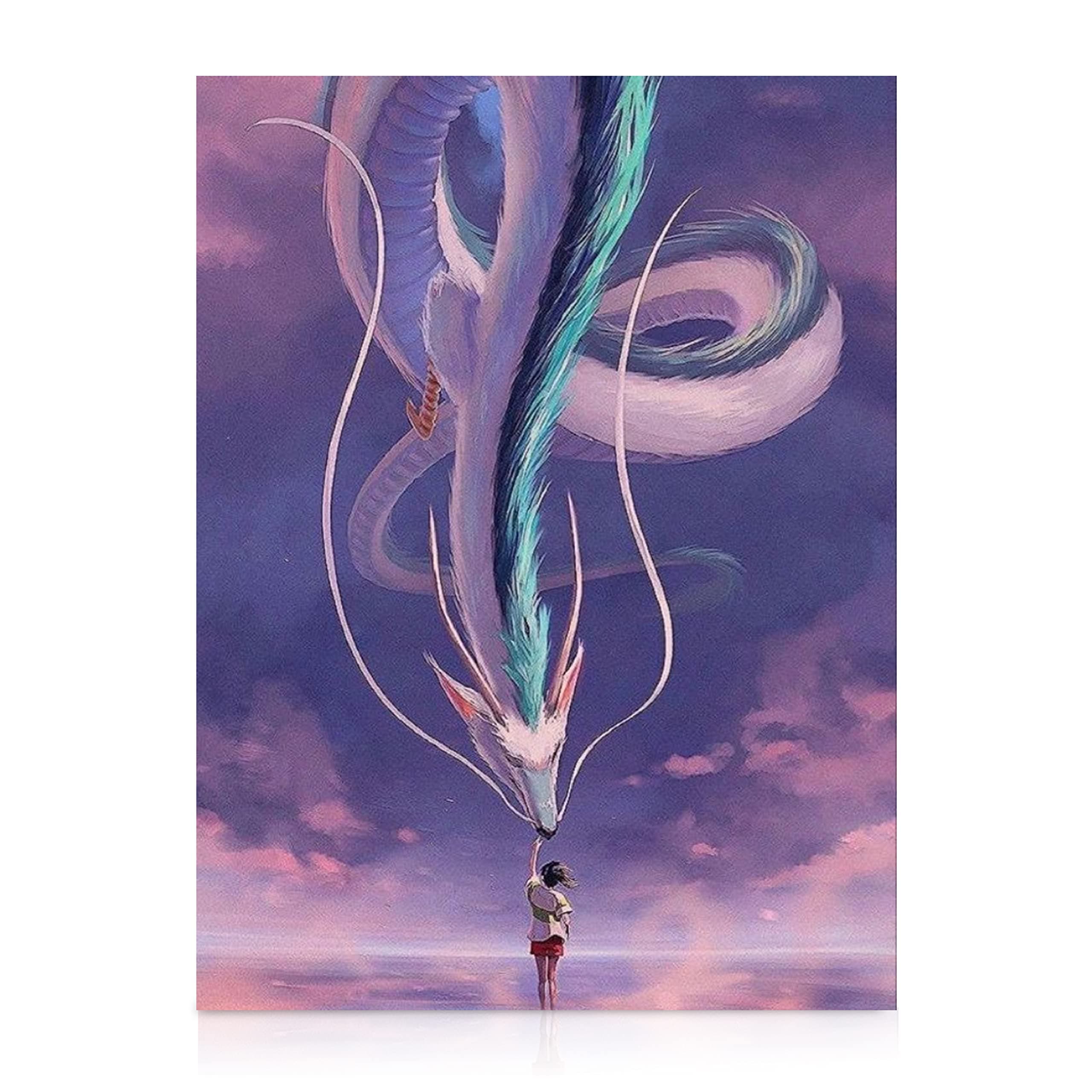 Modern Merch Anime Diamond Art Kits for Adults Spirited Away Dragon, 5D Diamond Painting for Adults, DIY Anime Wall Art, Purple Cross Stitch Gem Art, Full Round Drill 12x16in