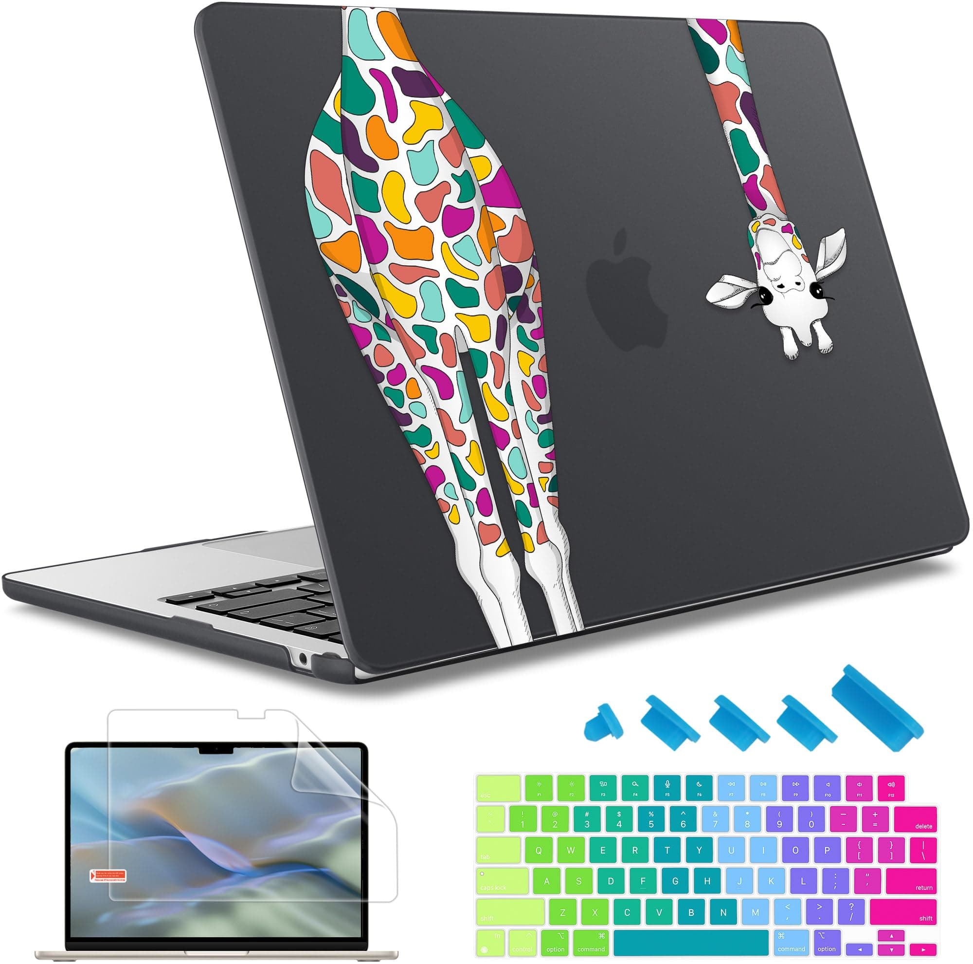 May Chen Compatible with Newest MacBook Air 13.6 Inch Case 2022 Release Model A2681 M2 Clip, Plastic Hard Shell Case Cover MacBook Air 13 inch with Retina Display and Touch ID, Black Colorful Giraffe