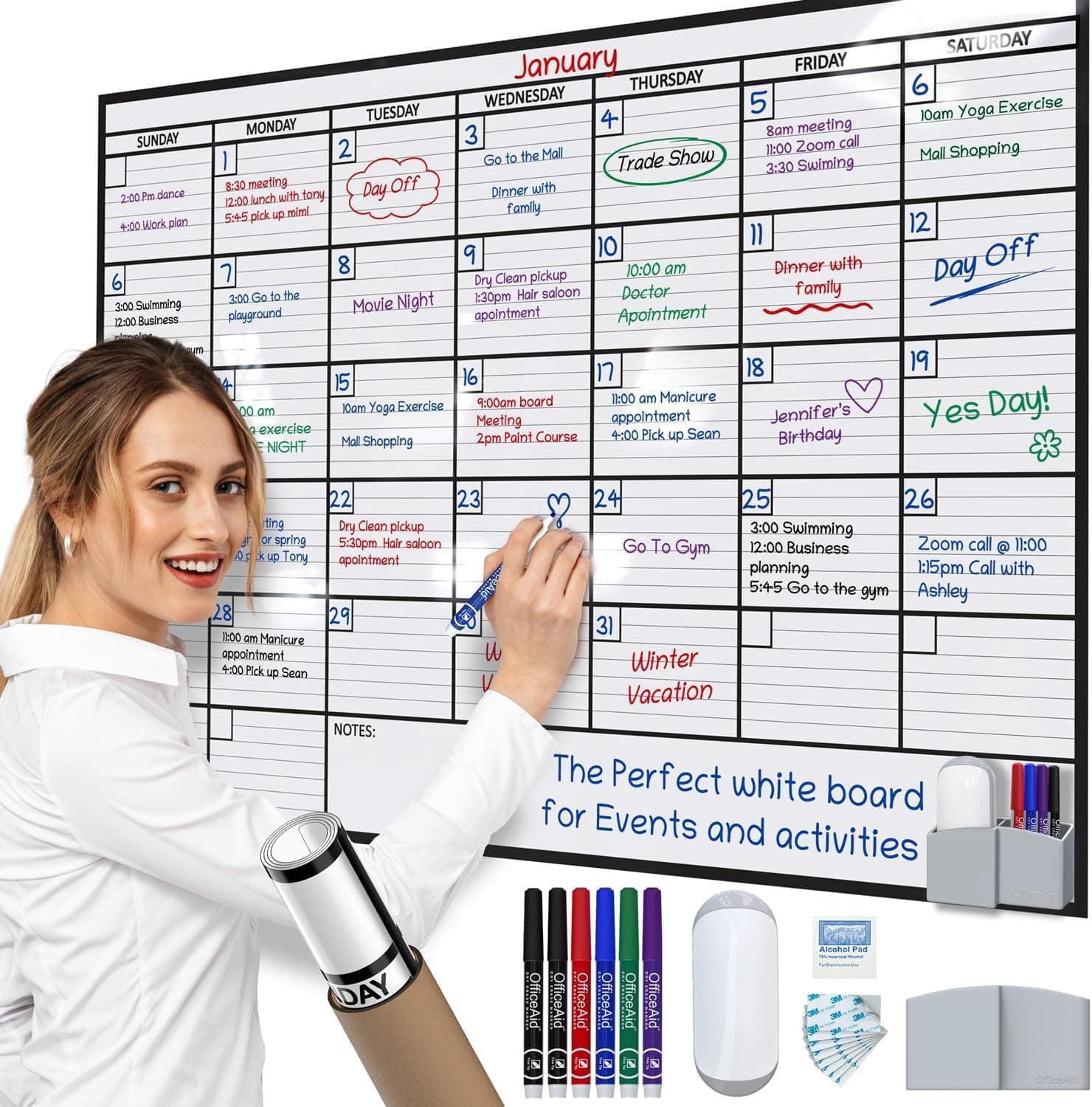 Large Dry Erase Calendar for Wall, 36x48, Large Wall Calendar Dry Erase, Big White Board for Office, Home & School, Giant Erasable Whiteboard, Jumbo Monthly Undated Reusable White Board Planner