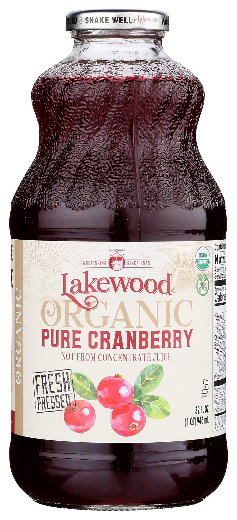 Lakewood Pure Organic Cranberry, Freshly Pressed, 32 Fl Oz (Pack of 6)