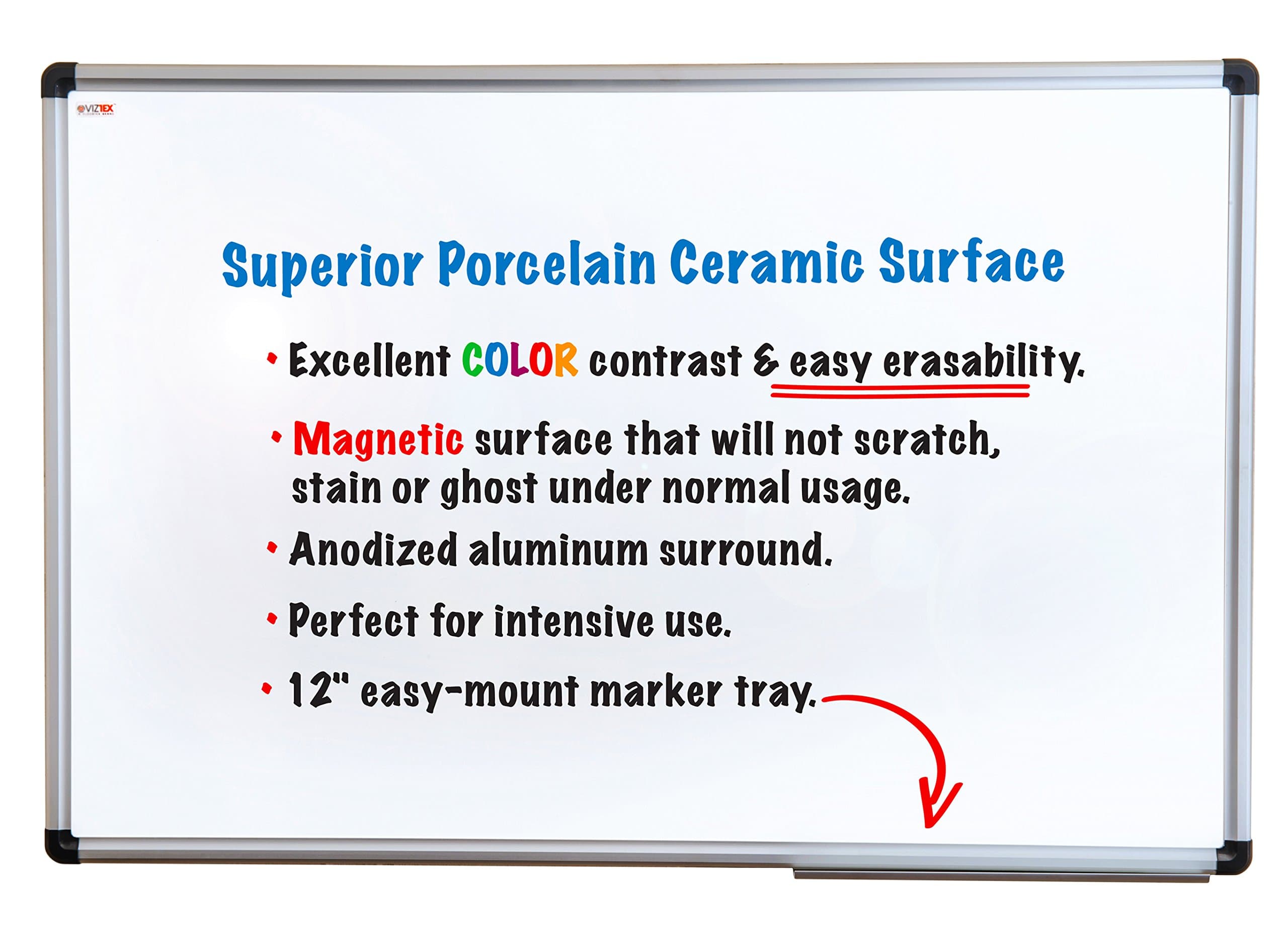 VIZTEXPremium Magnetic Dry Erase Board | Easy Wipe Whiteboard | Heavy Duty Porcelain White Board | 24” x 35” | Lightweight, Easy Wall Mount Aluminium Frame | Home School or Office Use