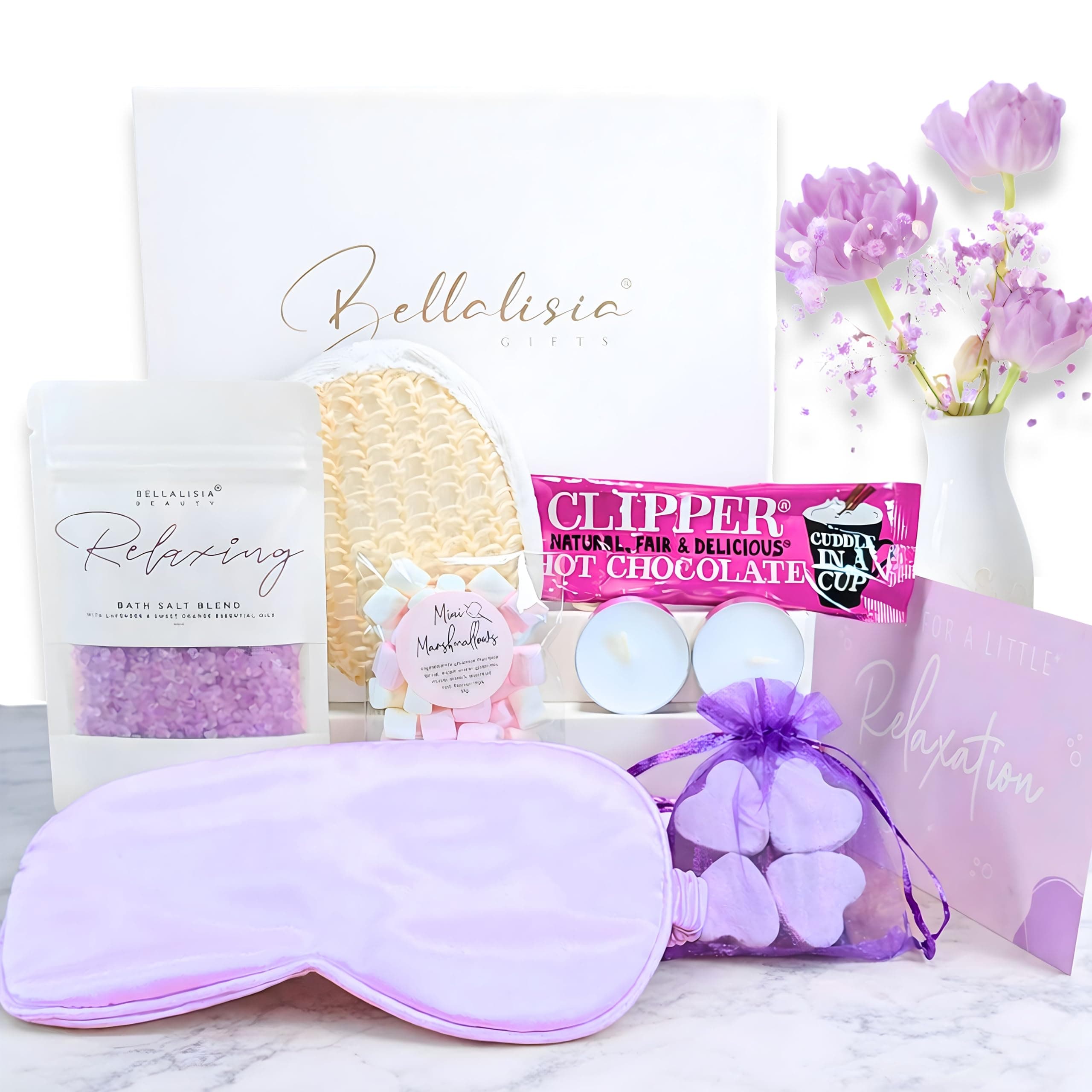 Pamper Gifts for Women, Relaxation Gift Set for Her, Self Care Hamper Hug in a Box, Spa Gift Box for Mum, Wife, Girlfriend, Thinking of You, Birthday & Christmas with Bath Salts & Eye Mask