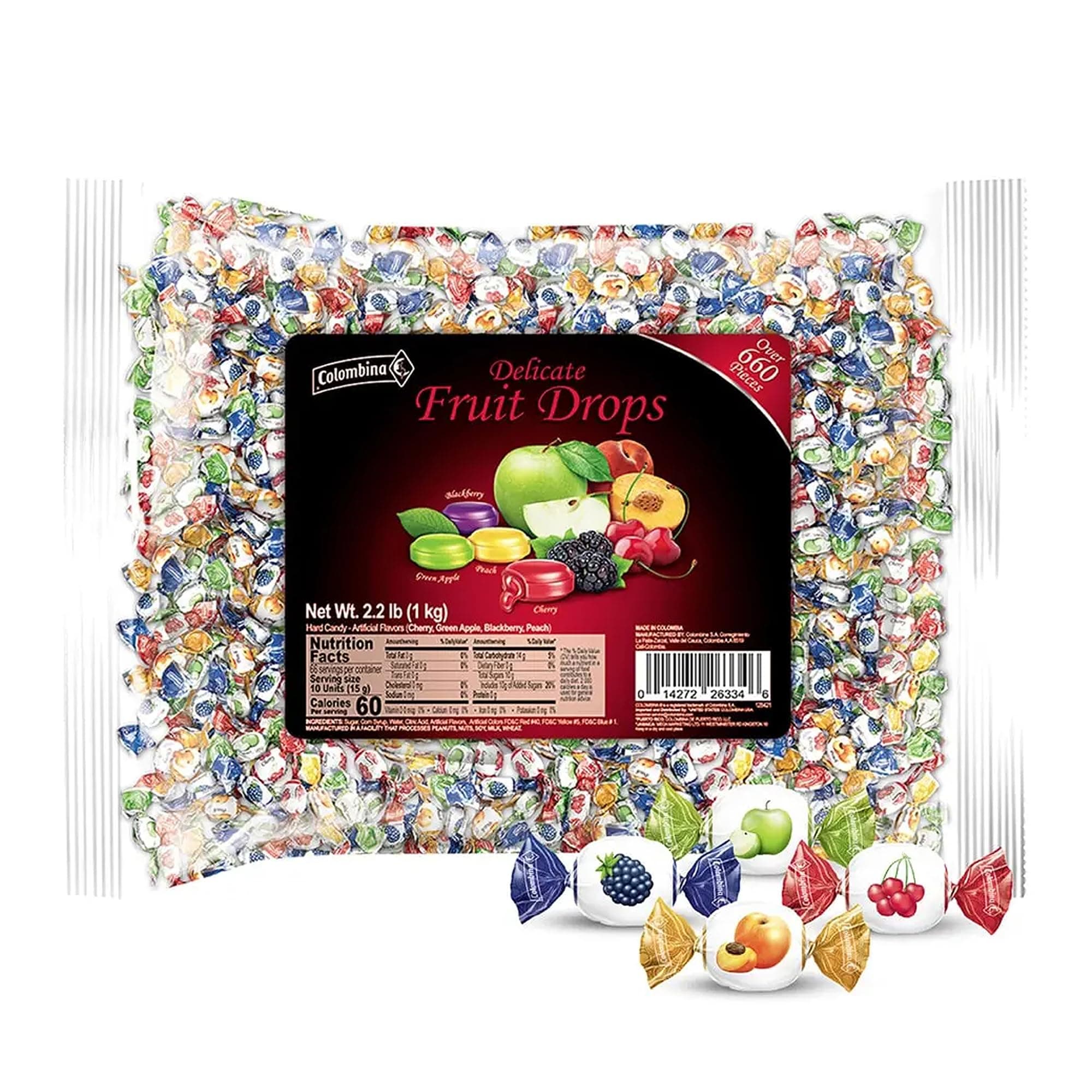 Delicate Fruit Drops, 4 Assorted Fruit Candy Flavors, Individually Wrapped, Ideal for Easter, Halloween, and Christmas, 2.2lbs (Pack of 1)