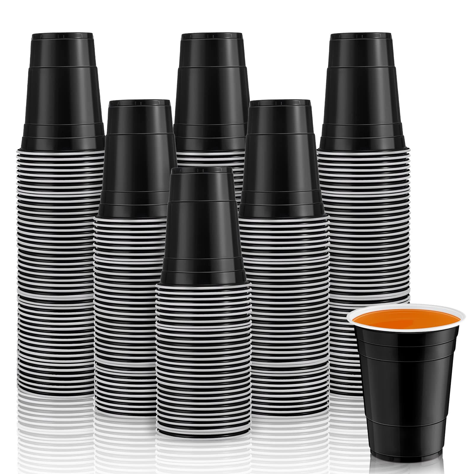 Lounsweer100 Pack 16 Ounce Disposable Plastic Party Cups Heavy Duty Drinking Water Cups for Graduation Wedding New Year Baby Shower Festival Picnics Barbecues Supplies(Black, White)