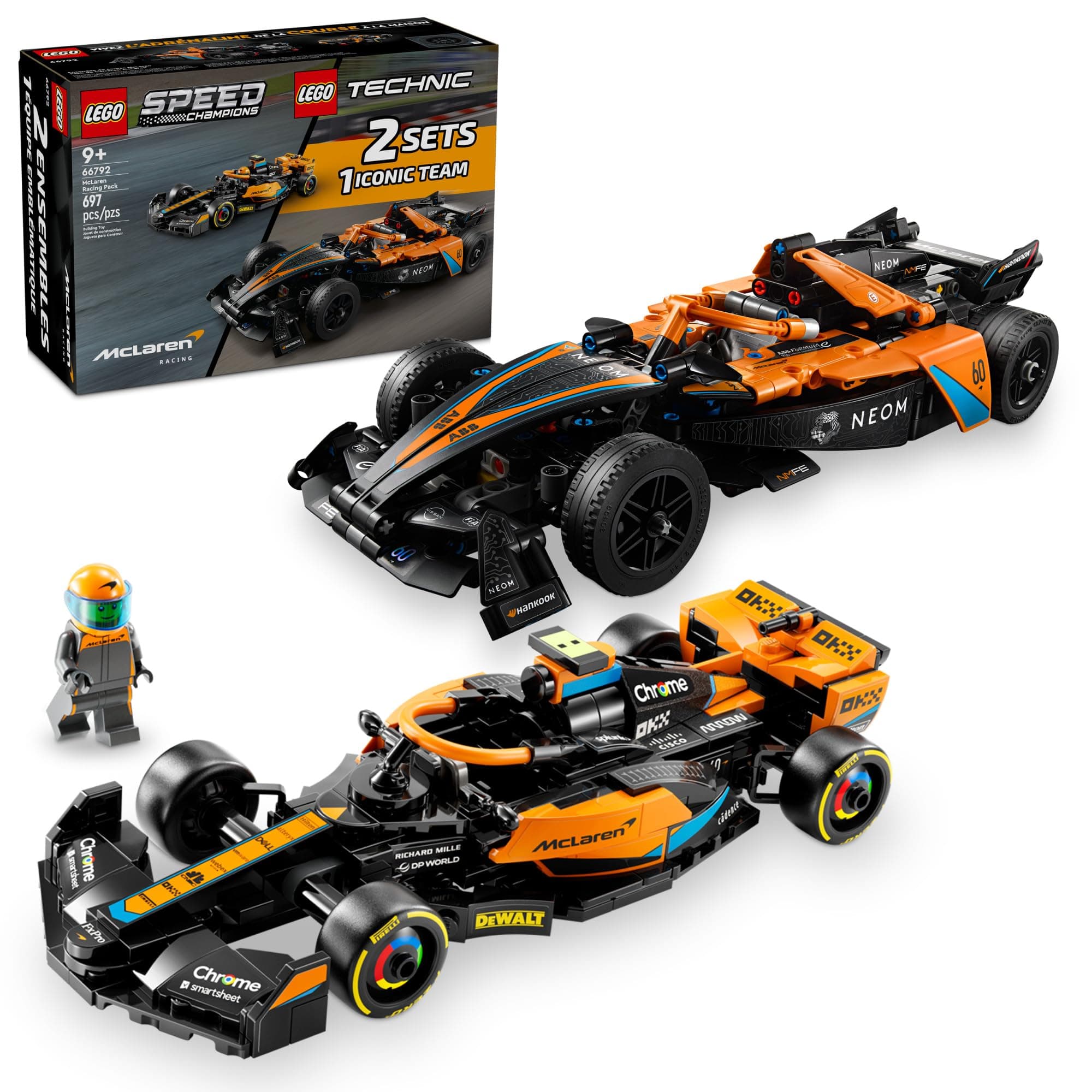 Technic & Speed Champions McLaren Racing Pack Building Toys Set - Race Cars Toys for Kids, Boys & Girls, Ages 9+ - Gift Ideas for Birthdays - 66792
