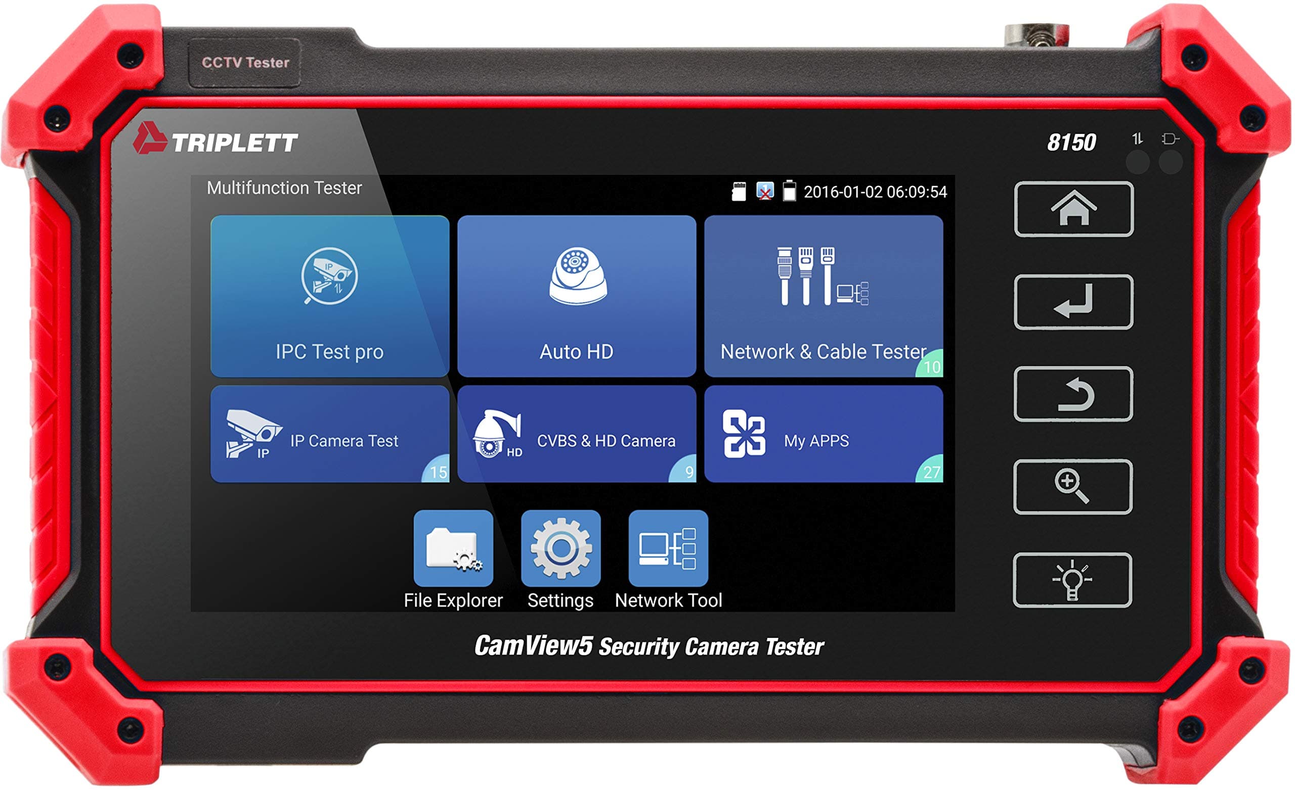 Triplett 8150 CamView IP Pro 5 CCTV Security Camera Tester with 5" Touchscreen - 4K / 1080P IP, Analog, TVI, CVI, AHD