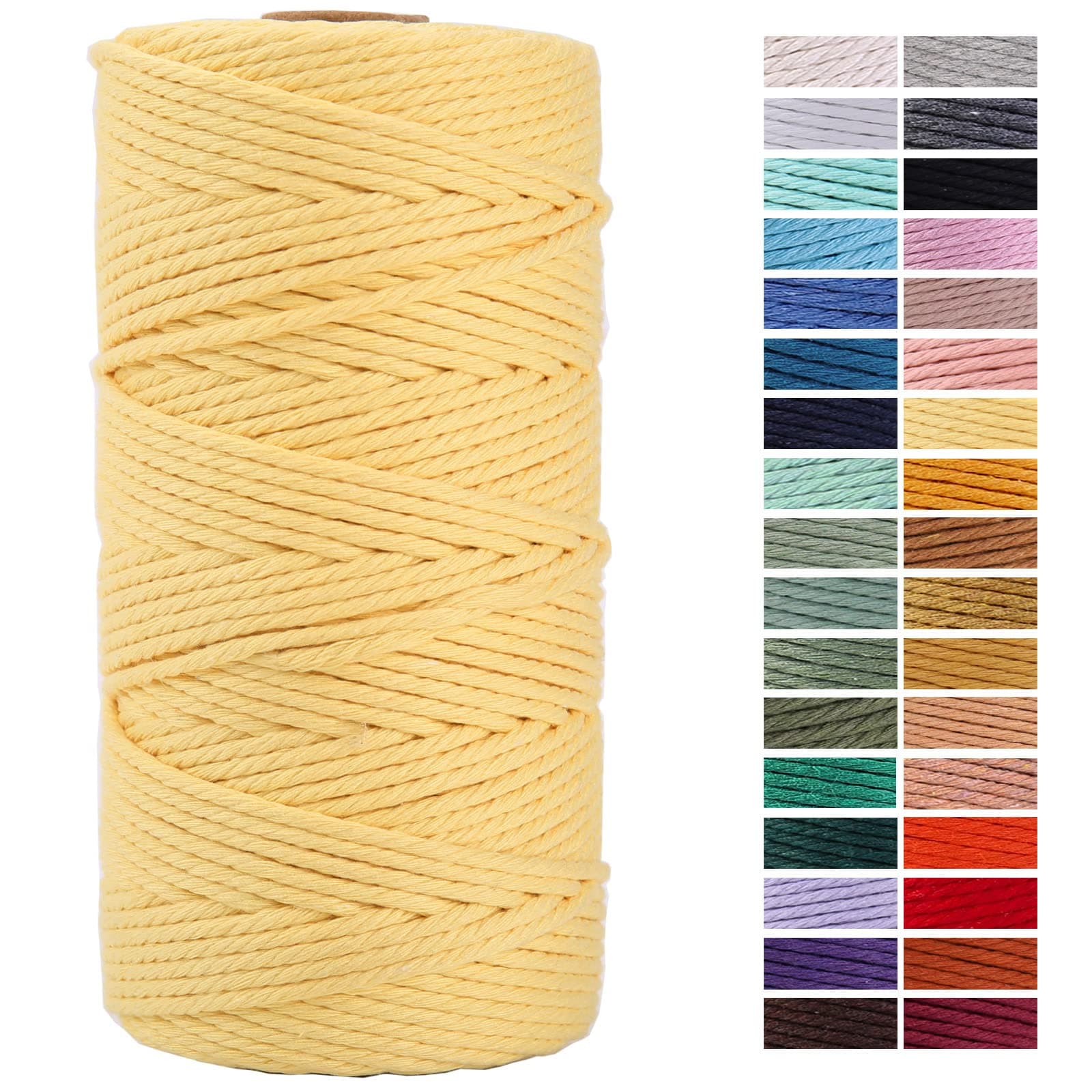 Light Yellow Macrame Cord 3mm x 109Yards,Colored Cotton Rope Craft Cord Colorful Cotton Cord Twine for Wall Hanging Plant Hangers Crafts Knitting Decorative Projects