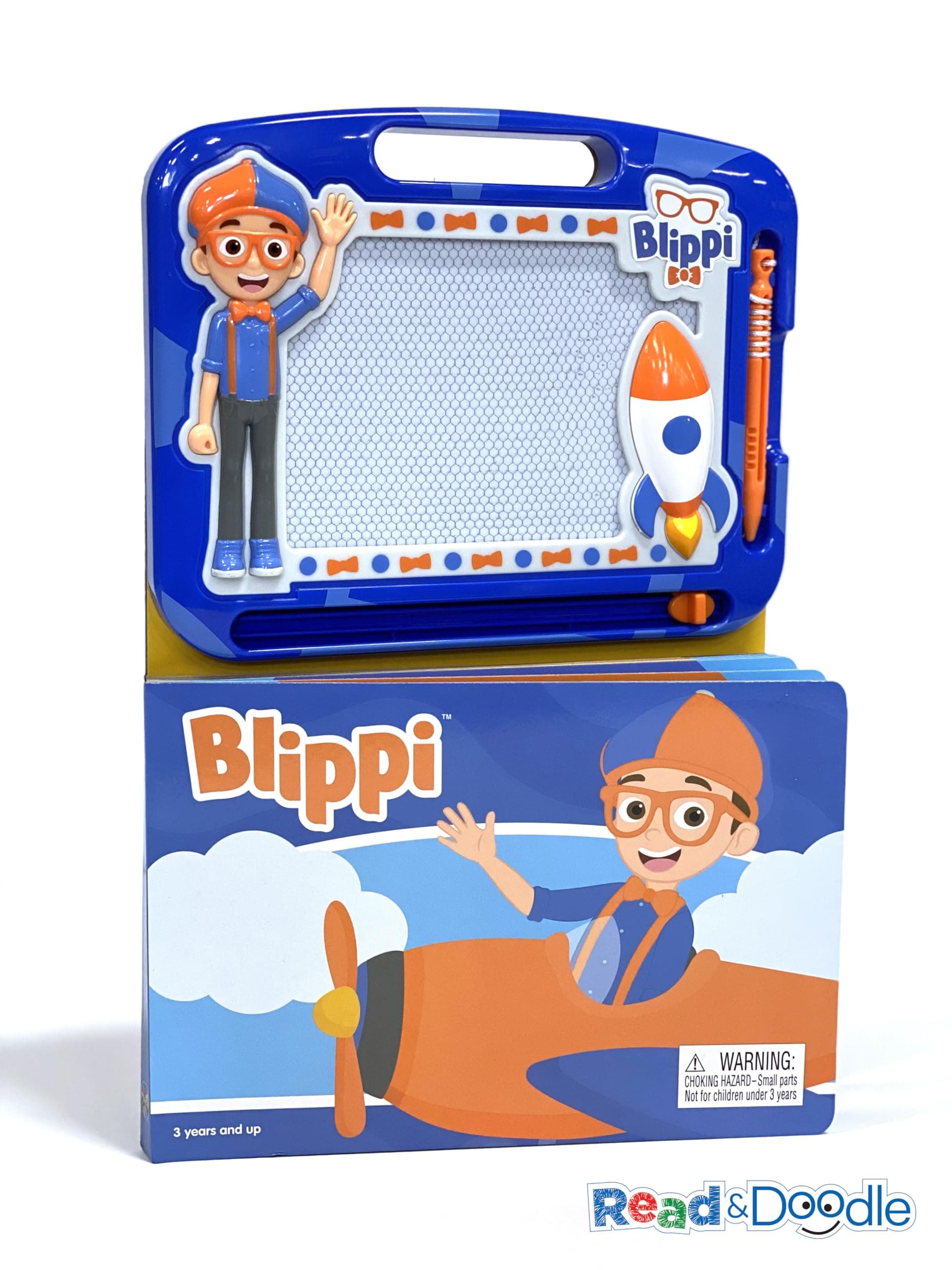 Blippi Read & Doodle - Learning resources for kids, a magnetic drawing pad, an easy-to-use pen, 22-page board book for reading and drawing
