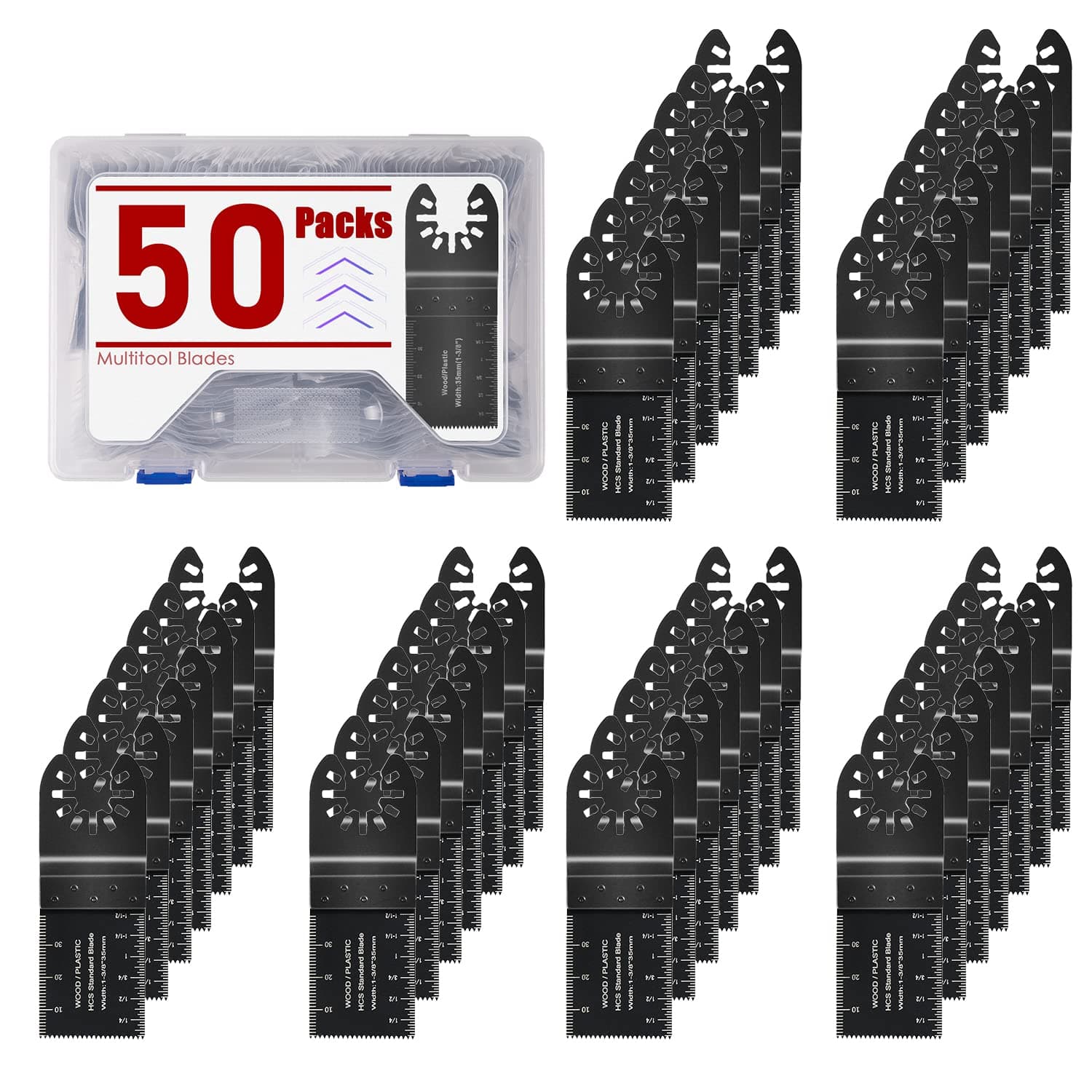 Adust 50 Wood Multitool Blades Kit Multi Tools Blades Oscillating Saw Blades Fit Dewalt Tools Ryobi Bosch Ridgid Milwaukee Rockwell Fein Multimaster Craftsman Oscillating Tool Blades (50)