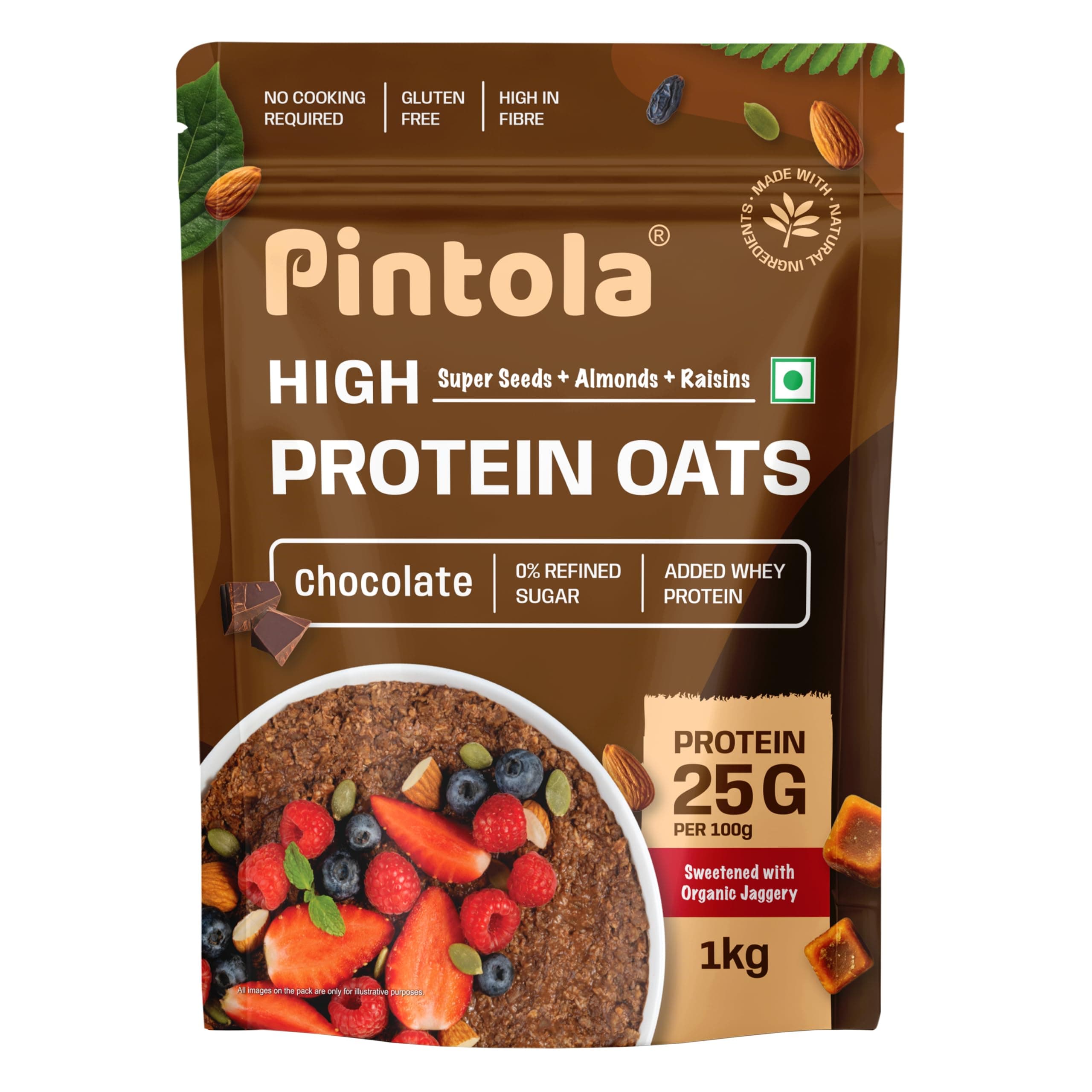 25G High Protein OATS Chocolate (1 kg (Pack of 1)), No Refined Sugar, with Almonds Raisin, Pumpkin and Chia Seeds, 8g Fibre, Rolled Oats, Breakfast Cereals | Gluten Free (1 kg (Pack of 1))