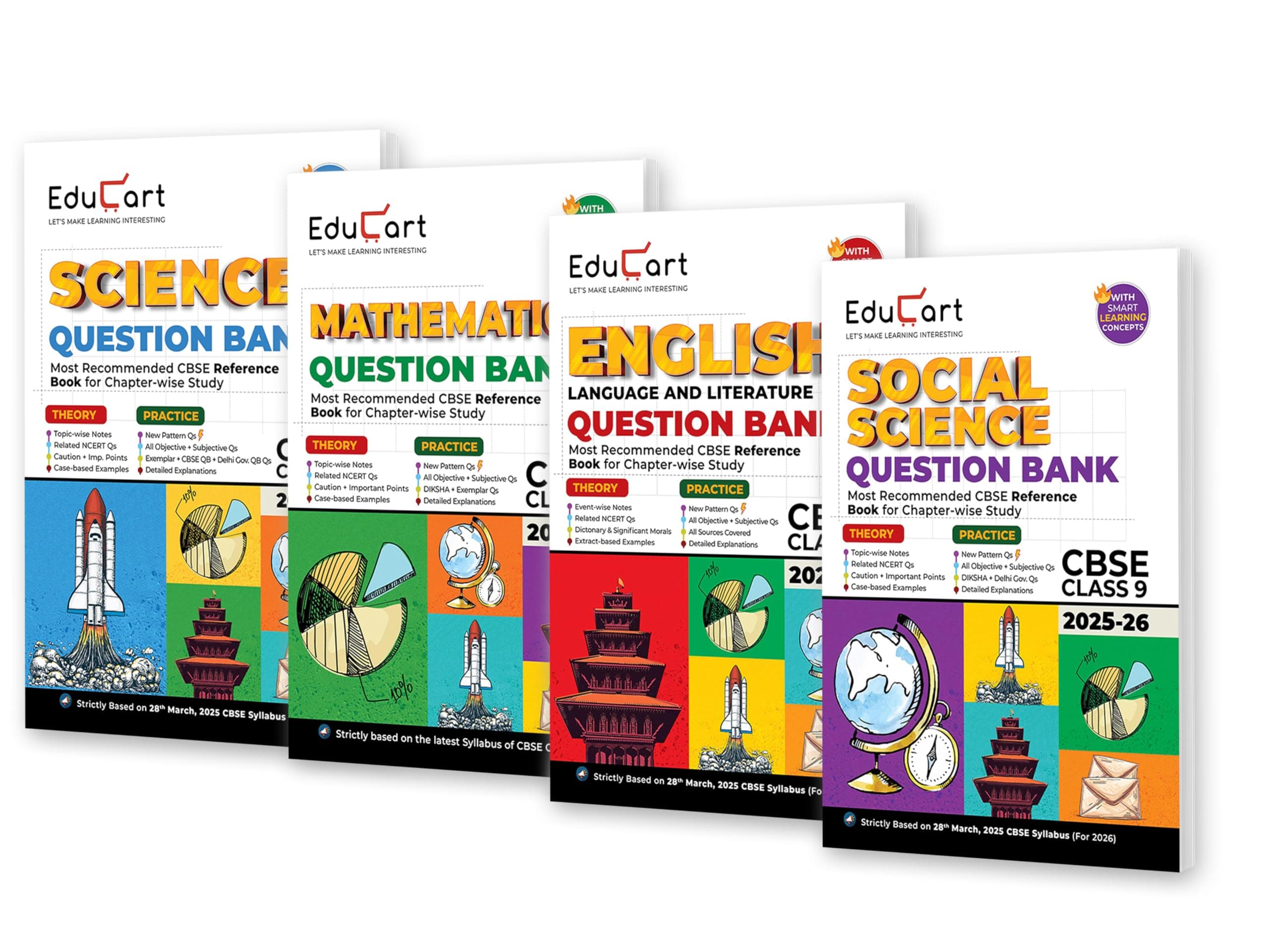 Educart CBSE Question Bank Class 9 2025-26 Bundle - Science, Mathematics, Social Science and English on New Syllabus 2026 (Most Recommended NCERT based Reference Book)