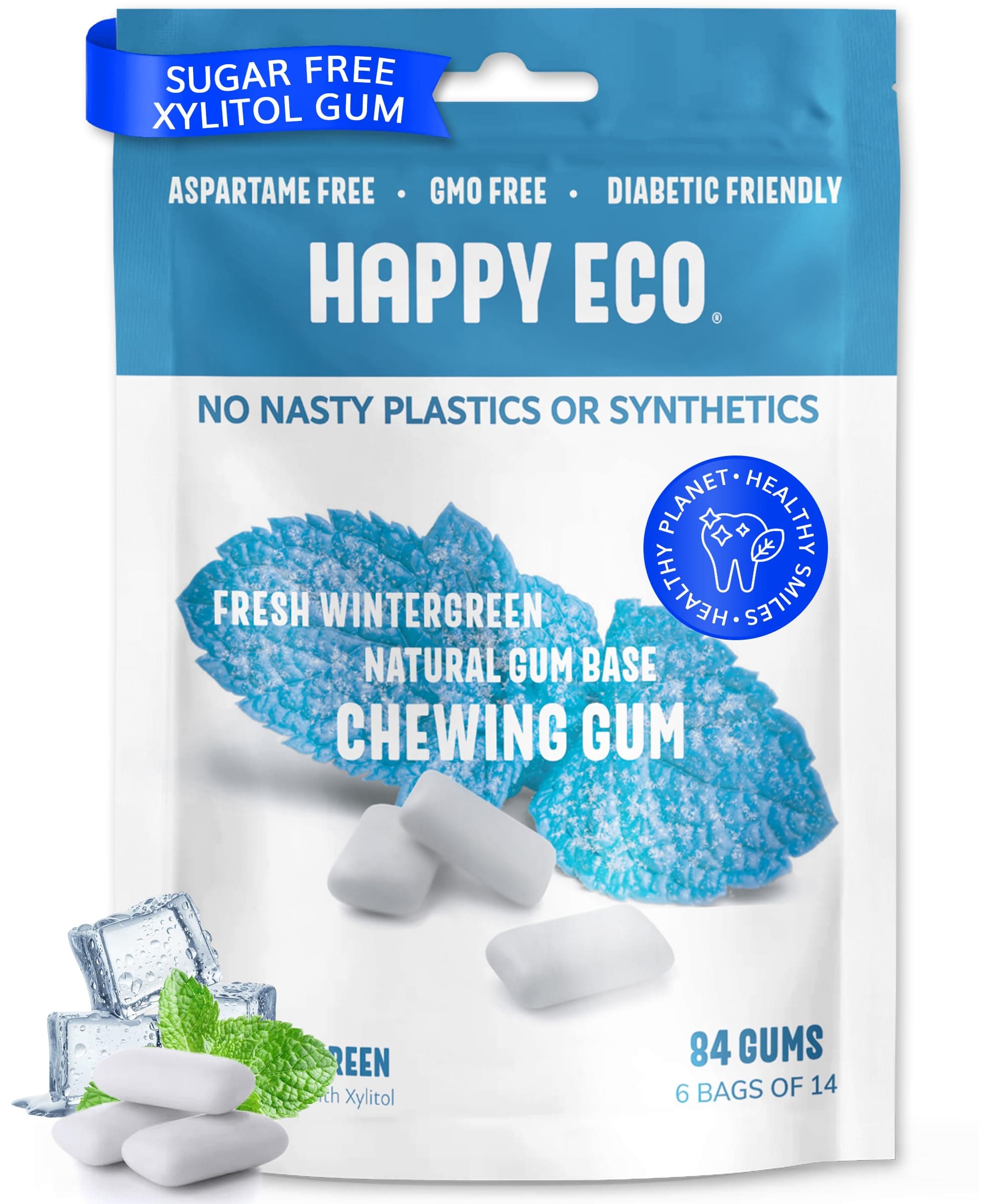 Natural Chewing Gum (84 Pcs) - Organic Xylitol Gum for Cavities Sugar Free - Aspartame Free Natural Gum - All Natural Gum - Vegan, Gluten Free Keto Gum- 6 Packs Stevia Healthy Gum -