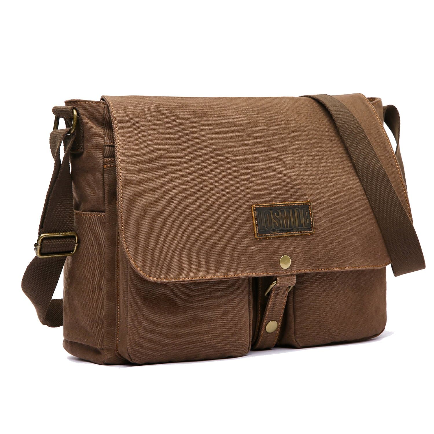 15.6" Laptop Shoulder Bag, Men's Messenger Bags, Vintage Canvas Bag for School and Work, Satchel Bags, Large Size.(Coffee)