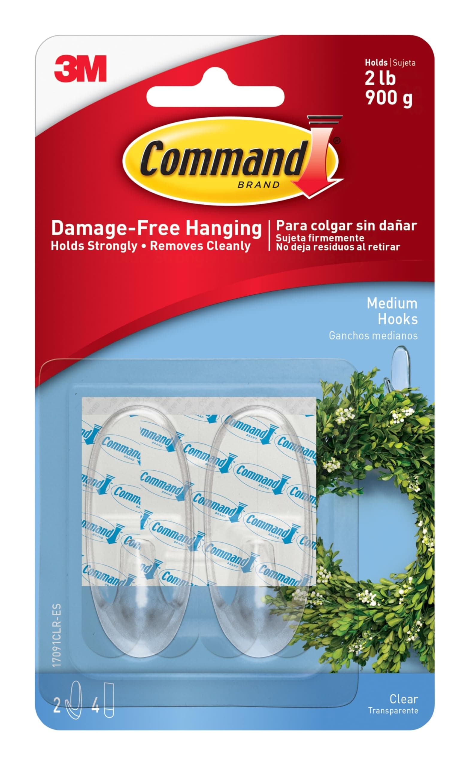 Command Hooks, Medium, Clear, 2-Hooks (17091CLR-ES)