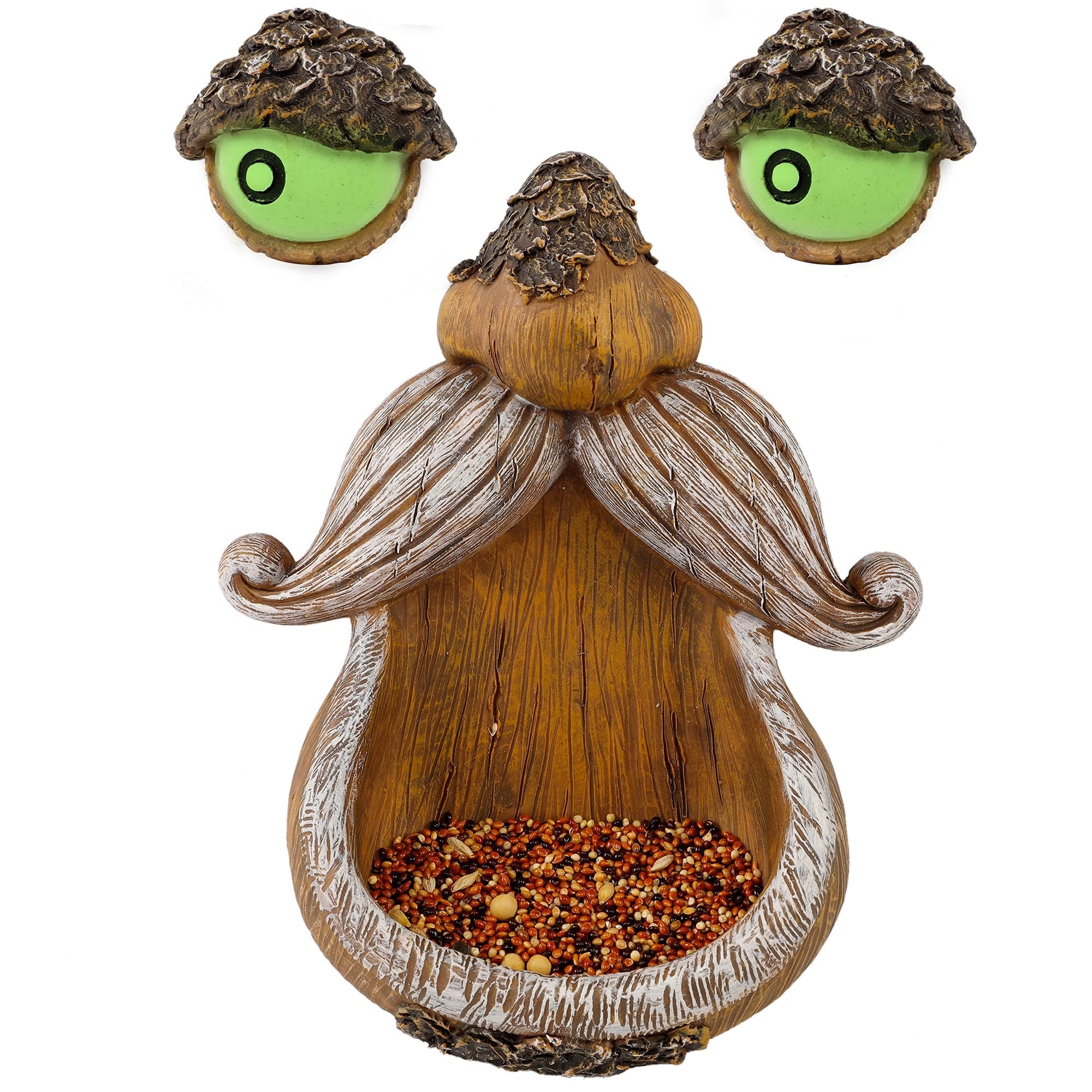 Juegoal Tree Face Decor Bird Feeder Outdoor, Eyes Glow in Dark Fun Old Man Tree Hugger Sculpture Yard Art Garden Lawn Ornament Decoration