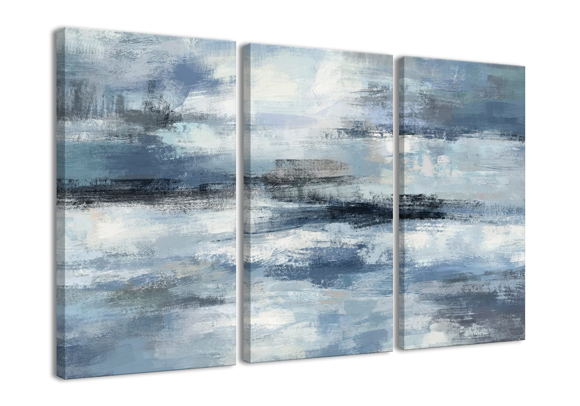 Blue Abstract Wall Art-Grey Abstract Picture 3 Piece Living Room Office Canvas Wall Art Print Wall Painting Modern Artwork for Home Bedroom Wall Decor
