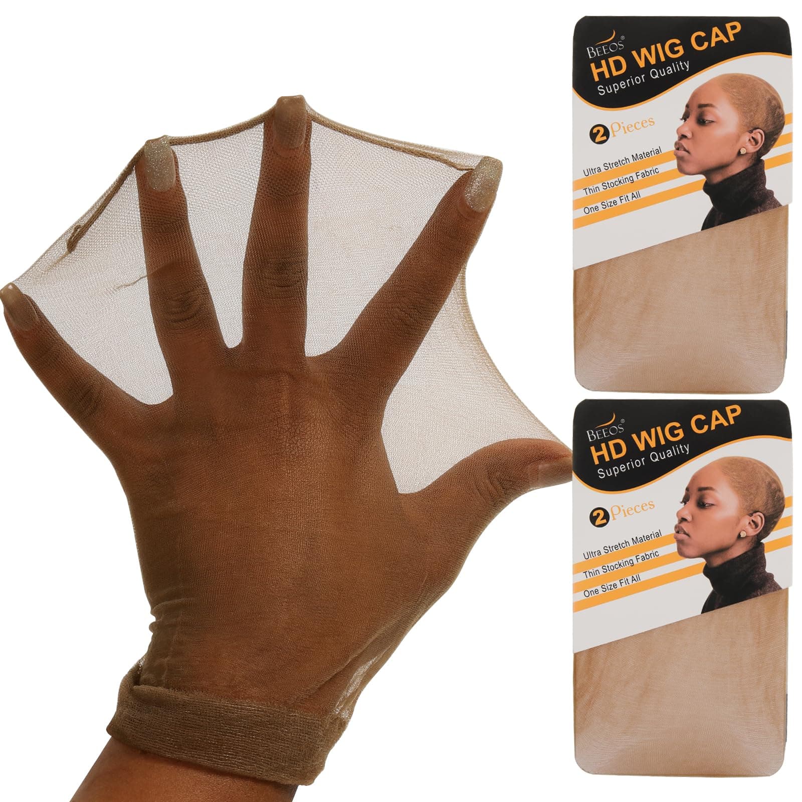 BEEOS Dark Brown Skinlike HD Wig Cap for Women, 4 Pieces Invisible Ultra-thin Stretchy Stocking Wig Caps for Lace Front Wigs