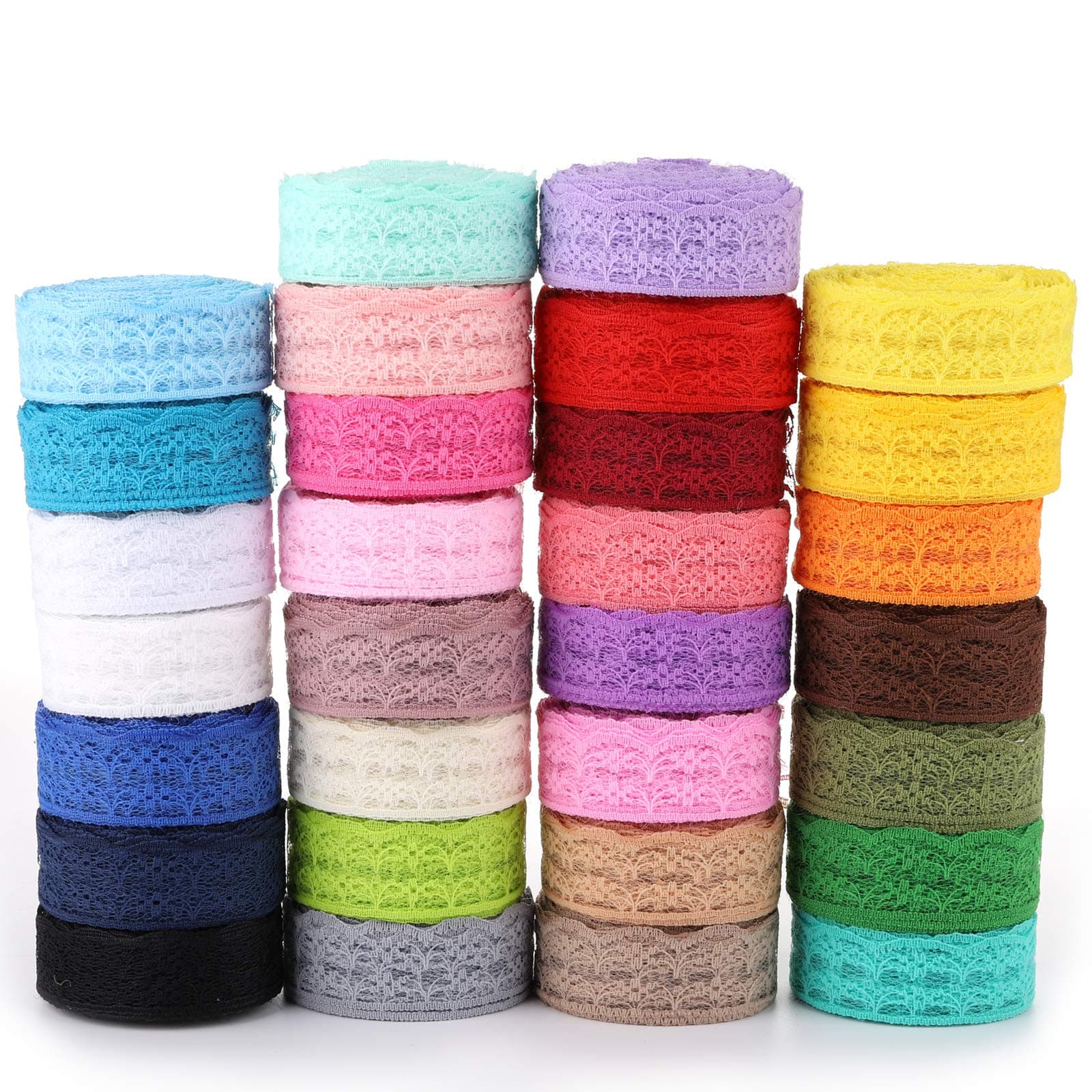 TOPZEA 30 Rolls 300 Yards Lace Ribbon, 0.8 Inch Wide Floral Pattern Fabric Lace Ribbon for Sewing, Gift Wrapping, DIY Crafts, Wedding Decorations, Hair Bow Making, Mixed Colors