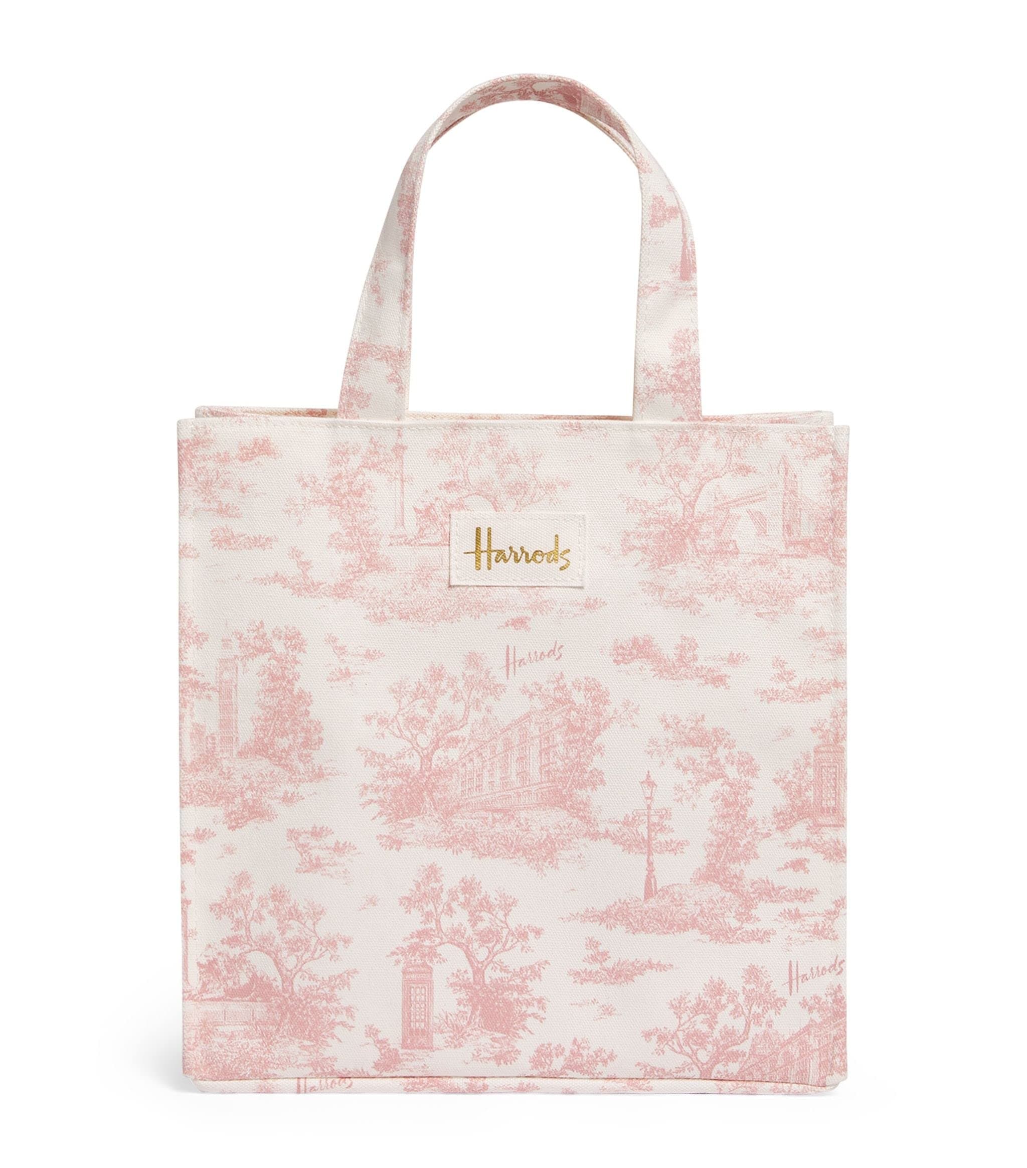 London Small Toile Shopper Bag Pink Recycled Cotton H25.5cm x W25.5cm x D11.5cm London landmarks design