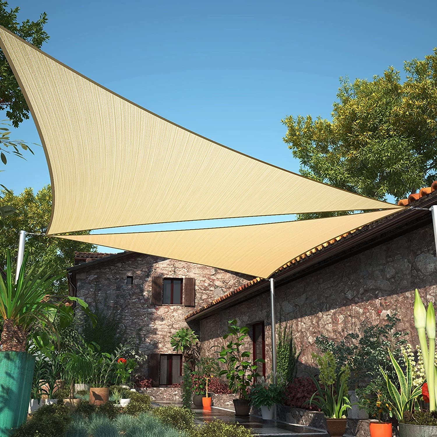 ShadeMart 8' x 8' x 8' Beige Triangle Sun Shade Sail Canopy Fabric Cloth Screen, Water Air Permeable & UV Resistant, Heavy Duty, Carport Patio Outdoor - (We Customize Size) SMSLT